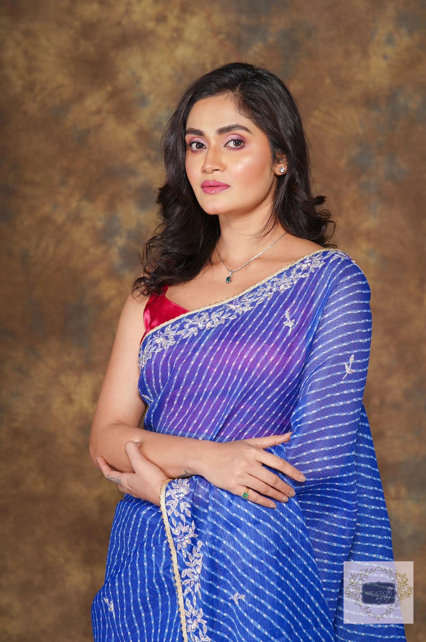 Blue Leheriya Chandani Saree kreationbykj