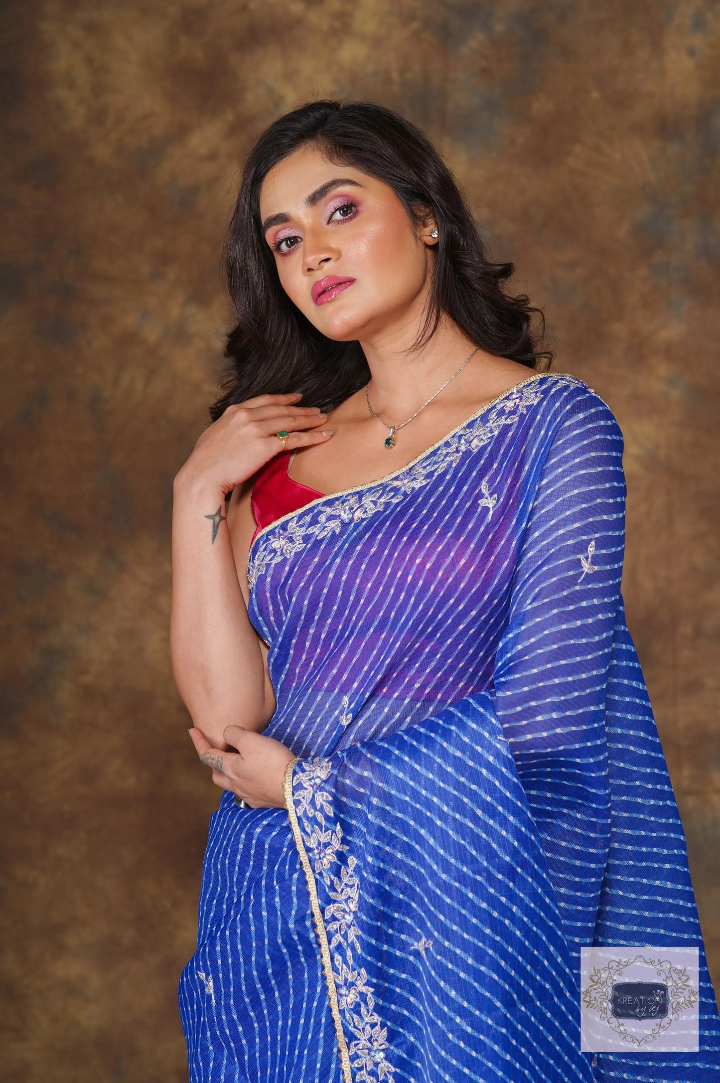 Blue Leheriya Chandani Saree kreationbykj