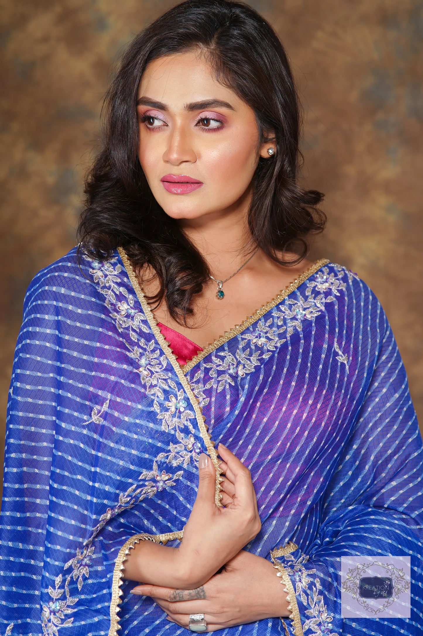 Blue Leheriya Chandani Saree kreationbykj