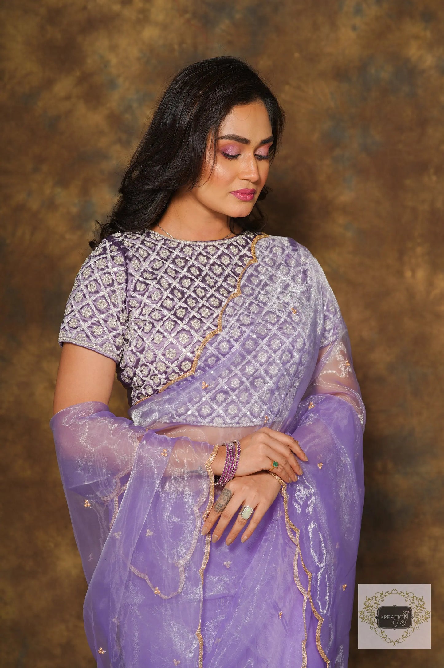 Starry Night Lavender Cocktail Saree kreationbykj