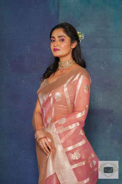 Light Pink Kora Silk Banarasi Saree