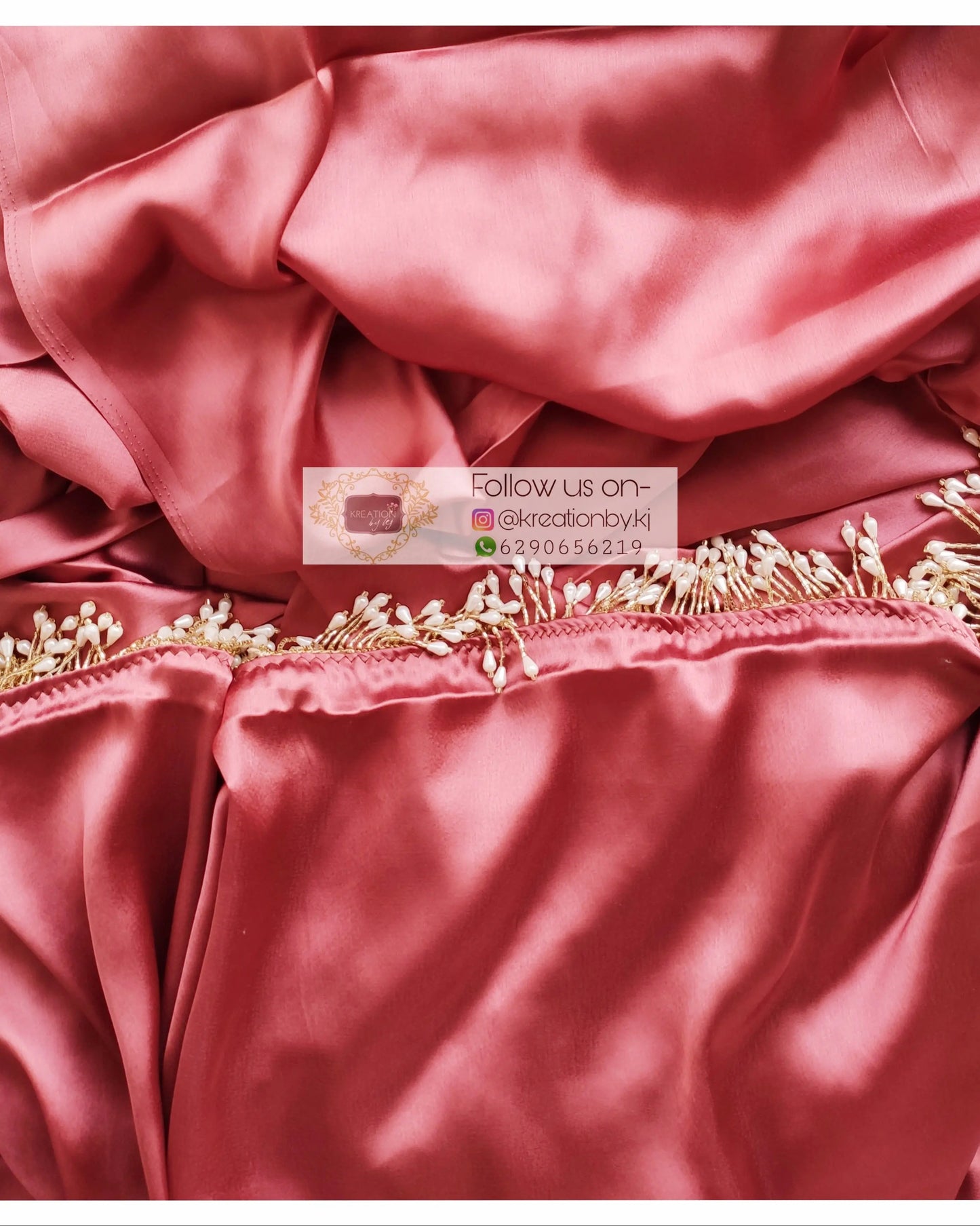 Dusty Rose Satin Silk Saree With Handmade Tassels On Pallu kreationbykj.in