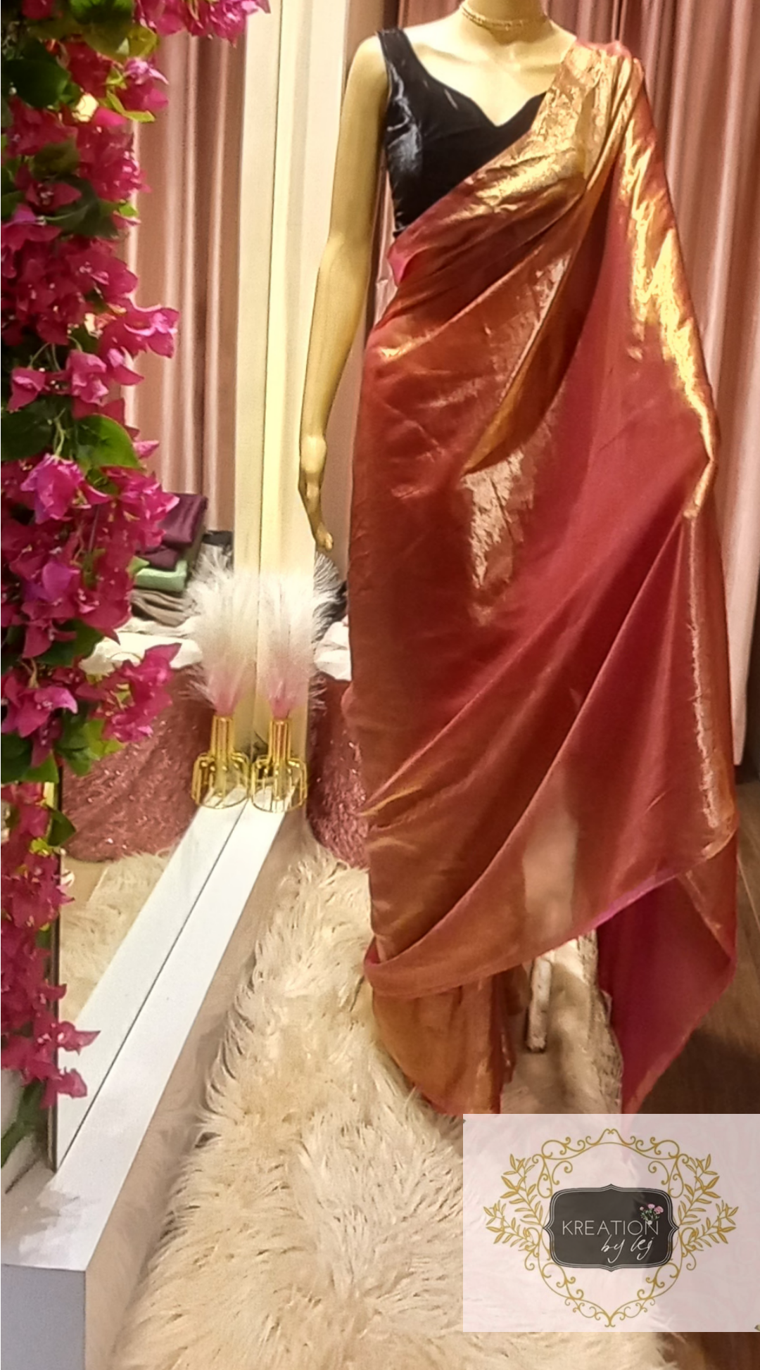 Molten Hot Pink Metallic Shimmer Satin Cocktail Saree kreationbykj