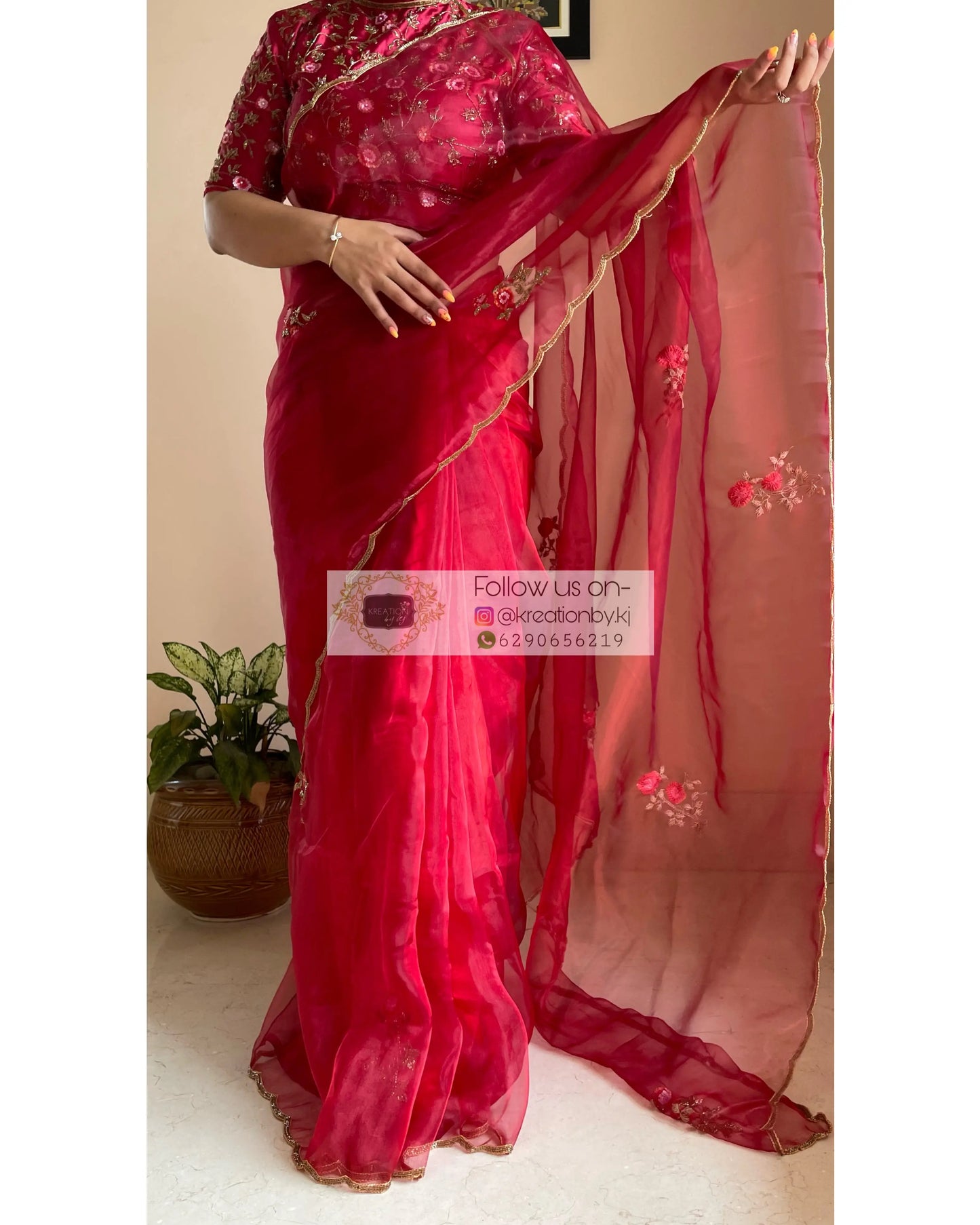 Remember the Roses Red Glass Tissue Saree - kreationbykj