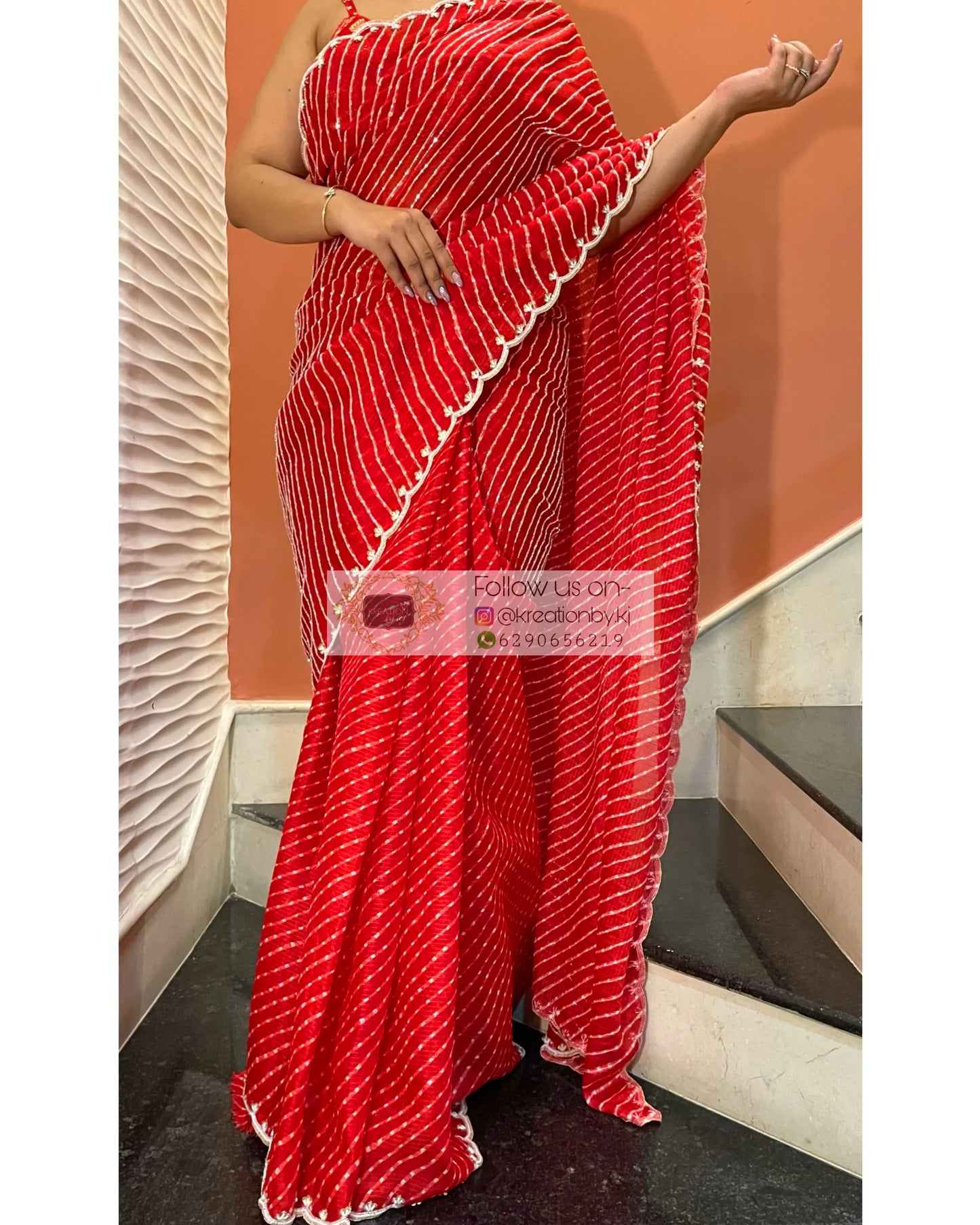 Sindoori Leher Cutdana Saree - kreationbykj