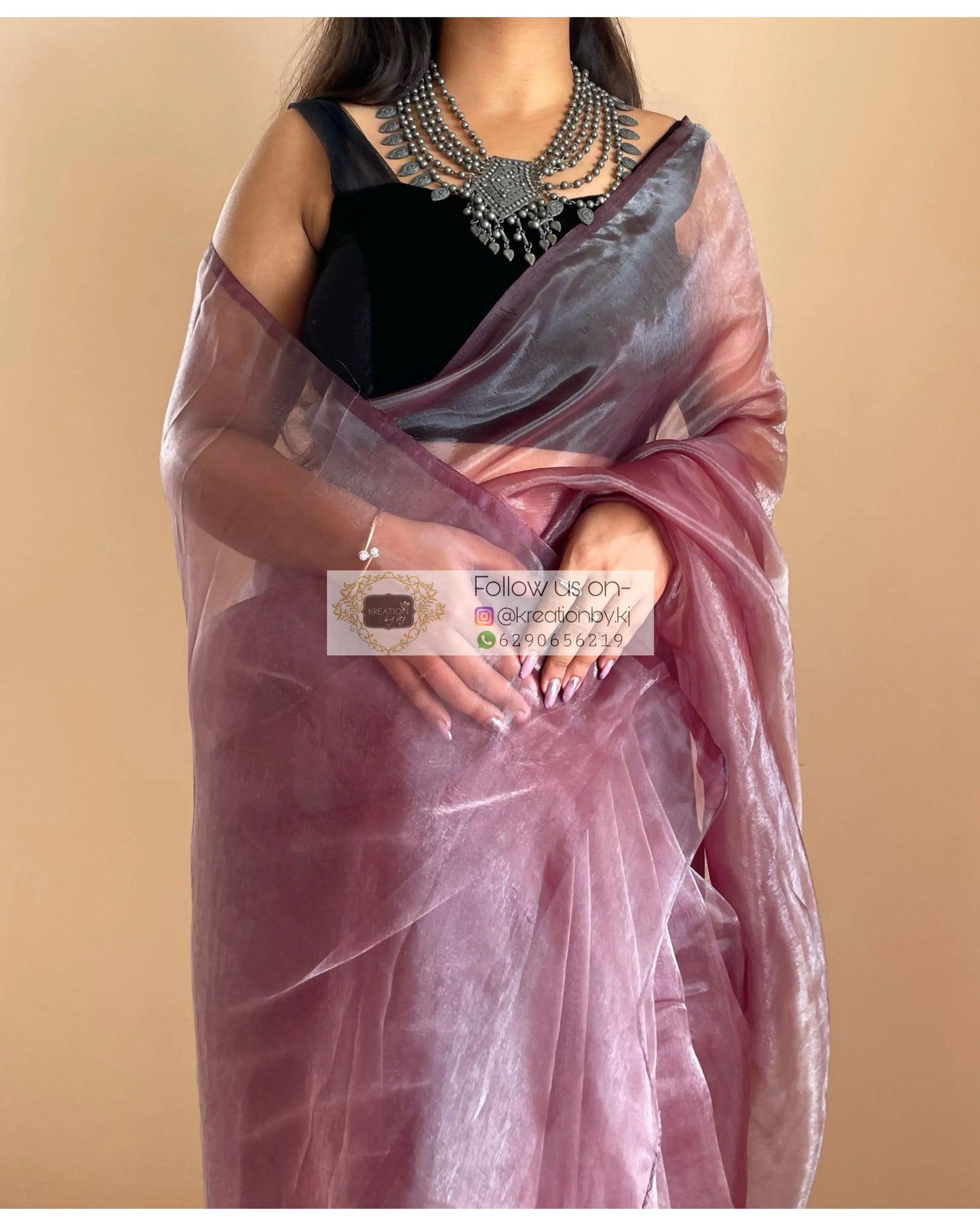 Coke Glass Tissue Saree - kreationbykj
