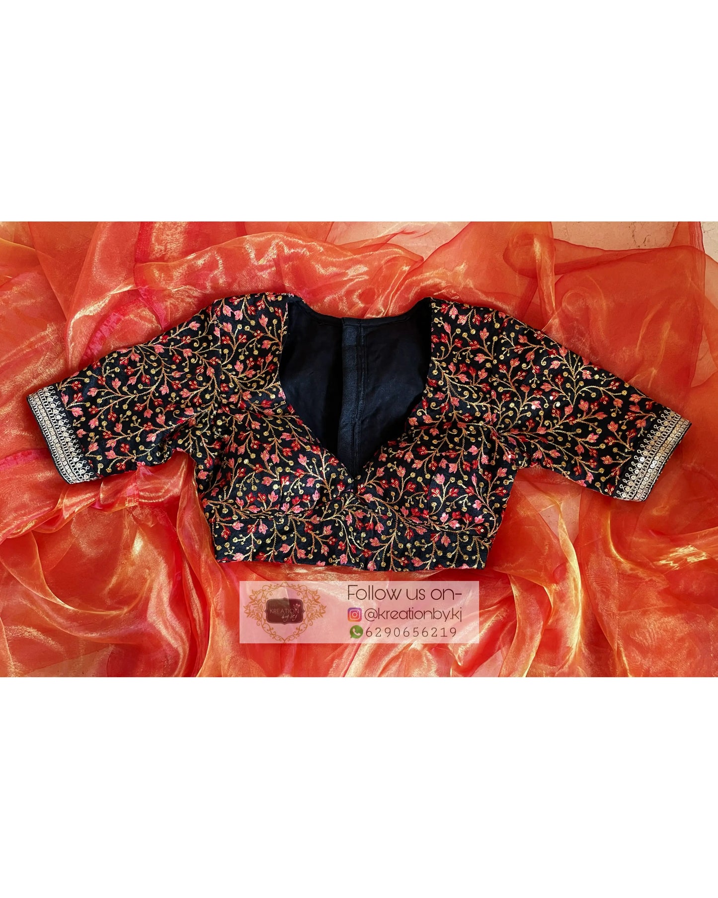 Raw silk embellished Black Blouse - kreationbykj