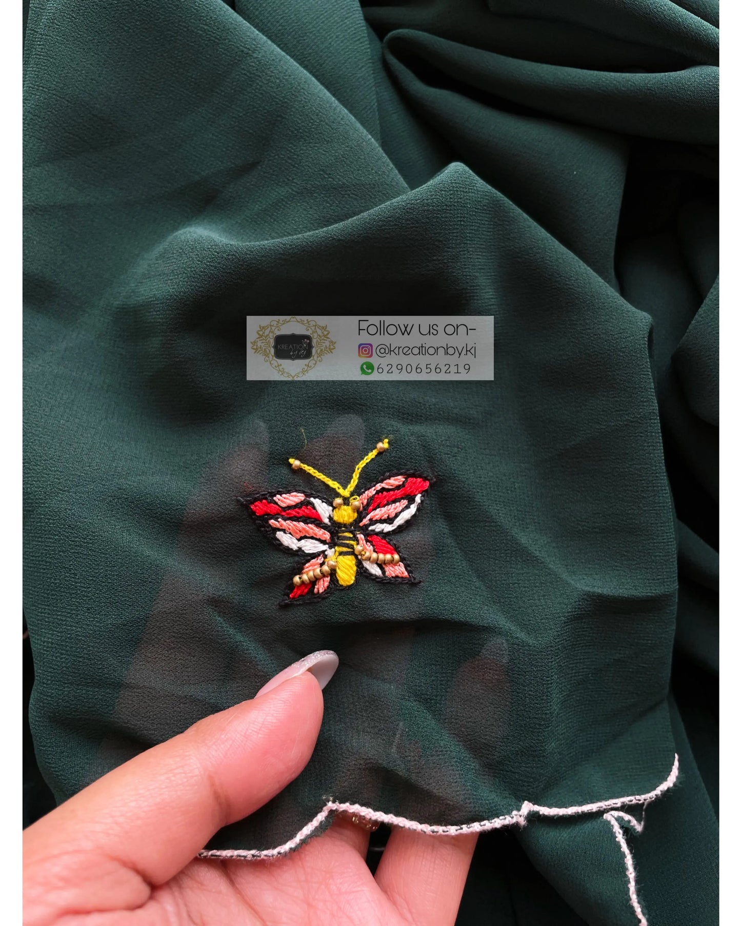 Bottle Green Butterflies on A Fence Saree - kreationbykj