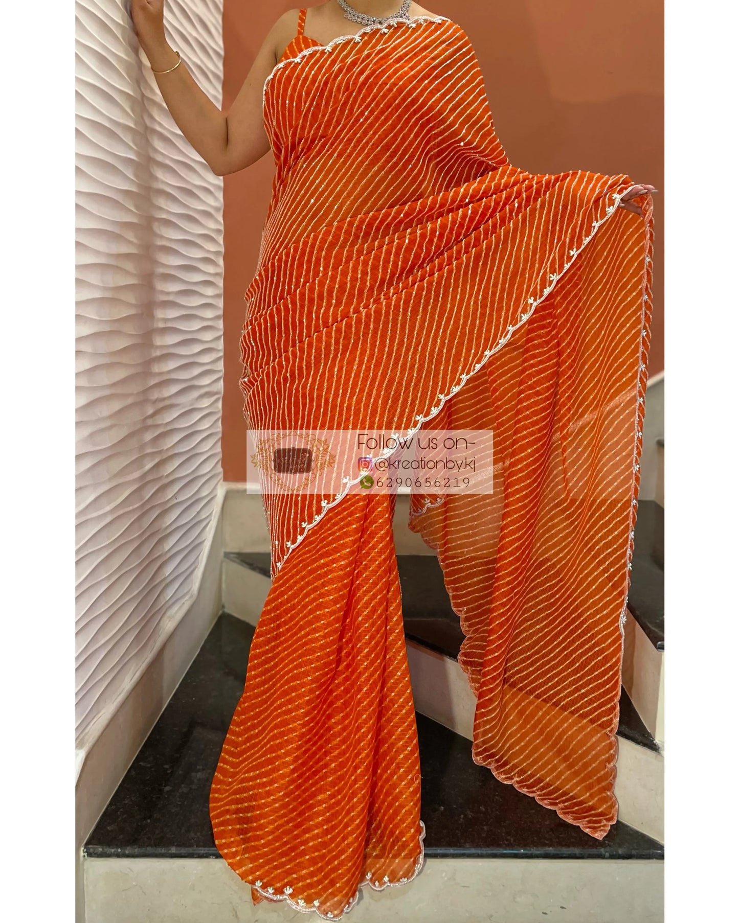 Kesari Leher Cutdana Saree - kreationbykj