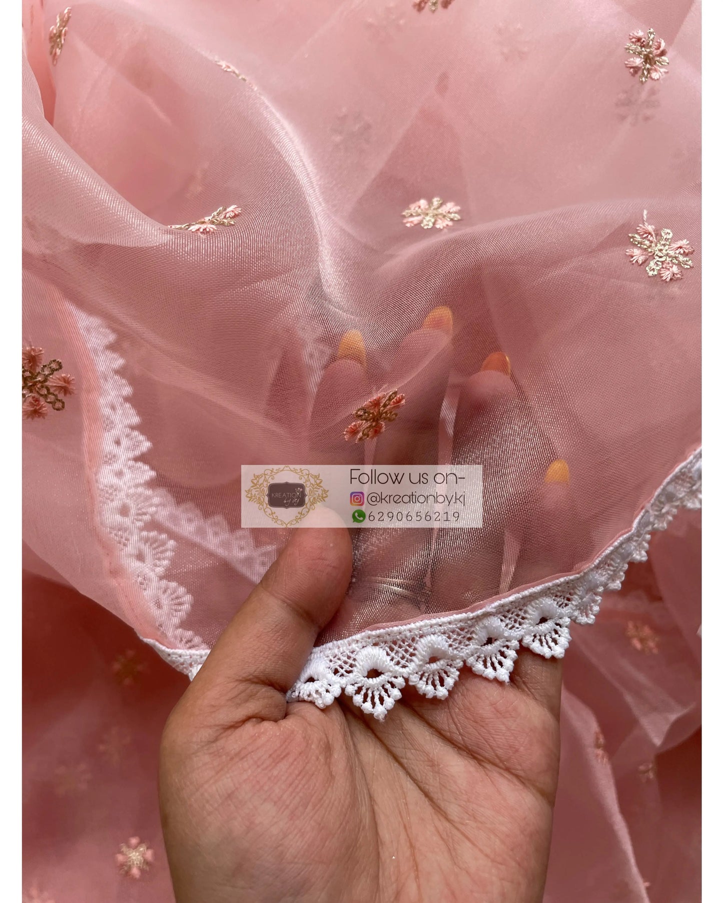 Pale Pink Falling For You Organza Saree kreationbykj