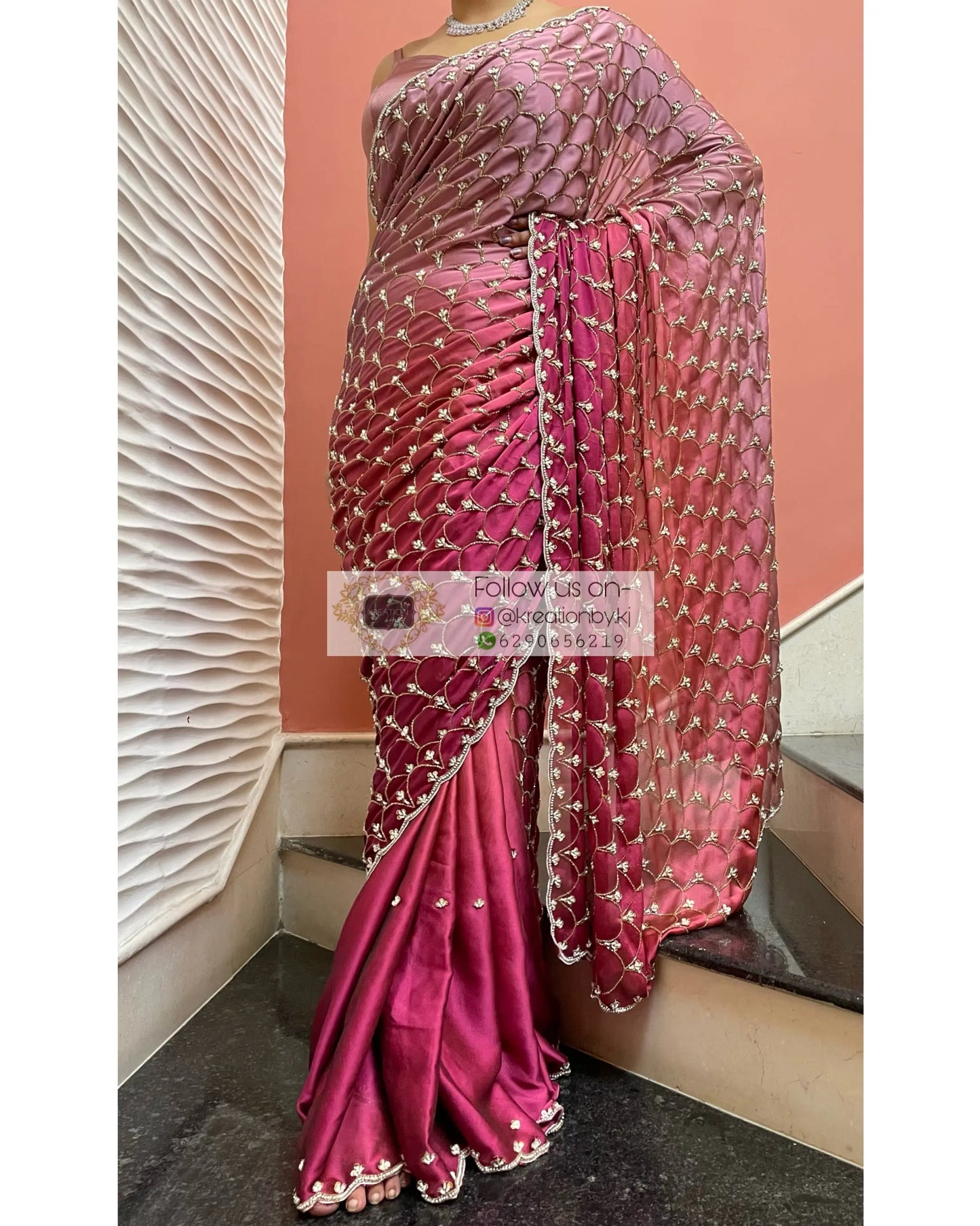 Ombré Cutdana Mehraab Jaal Saree - kreationbykj