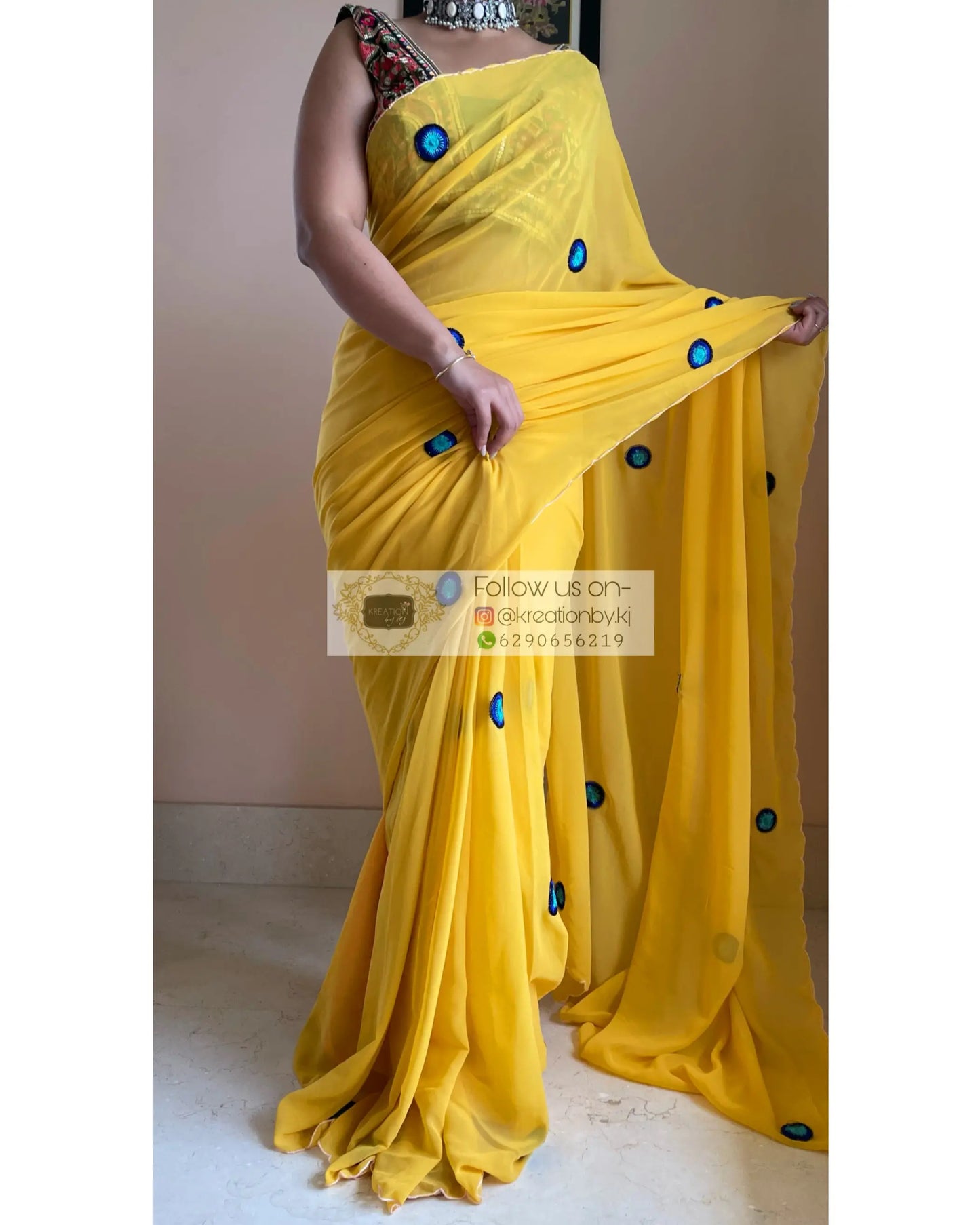 Yellow Evil Eye Saree - kreationbykj