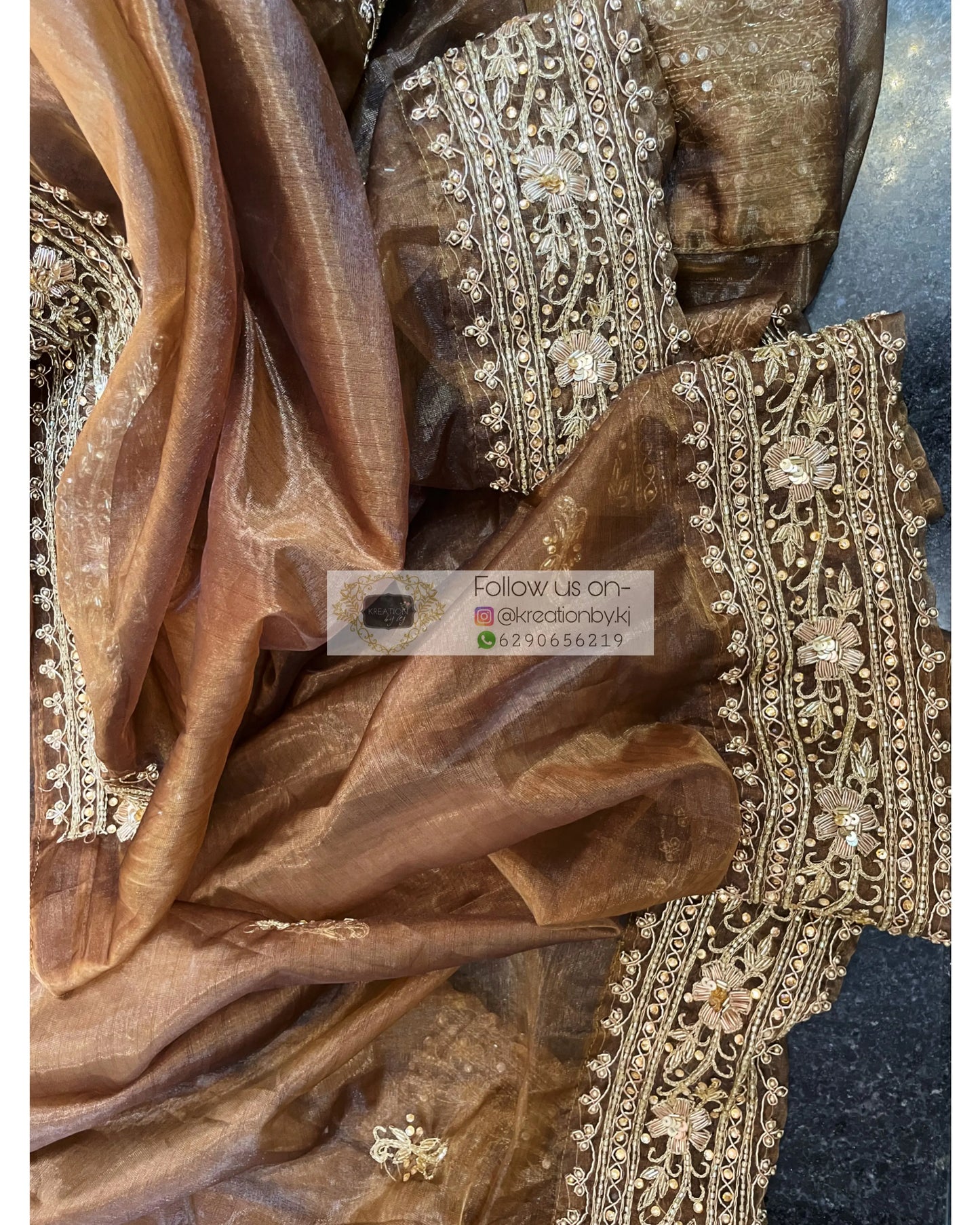 Brown Tissue Zarina Saree kreationbykj
