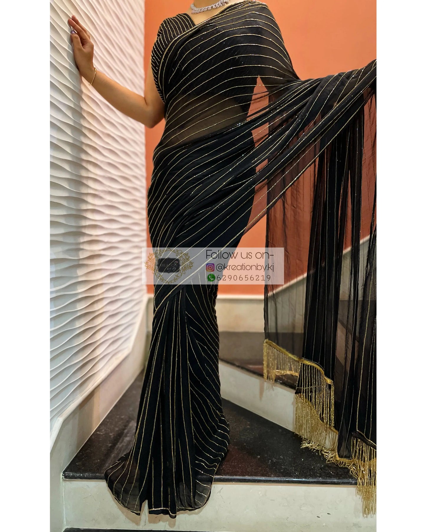 Noorani Black Georgette Saree - kreationbykj