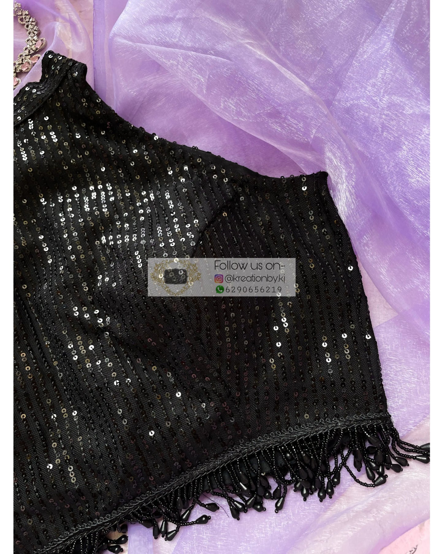 Black Sequins Halter Blouse - kreationbykj