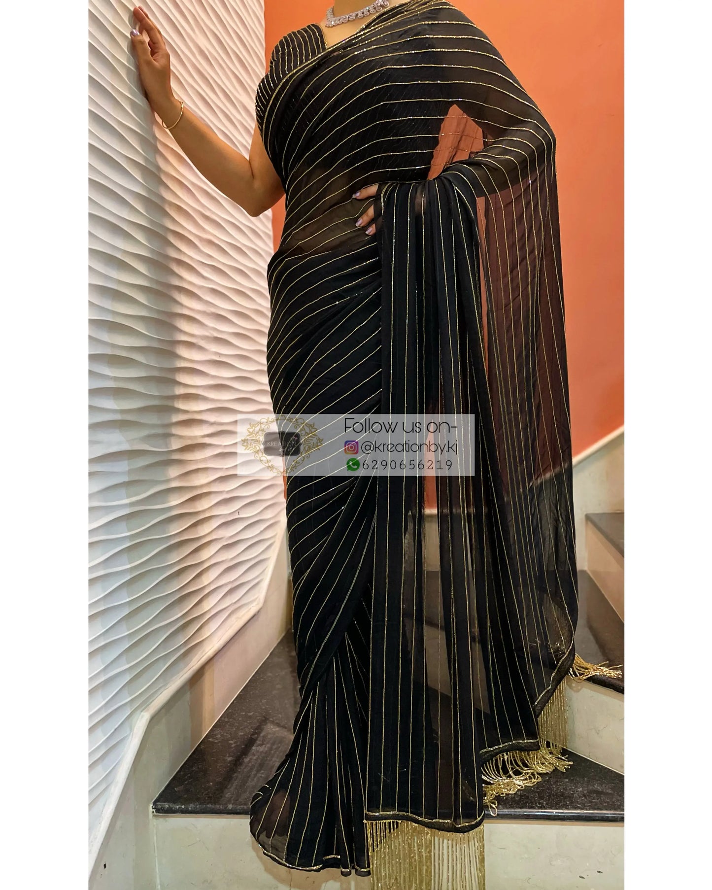 Noorani Black Georgette Saree - kreationbykj