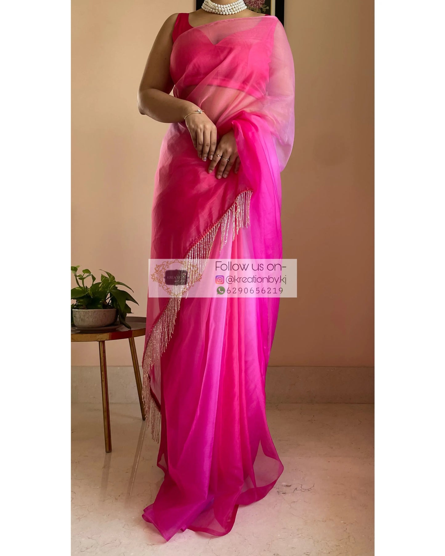 Malibu Barbie Ombré Organza Saree kreationbykj