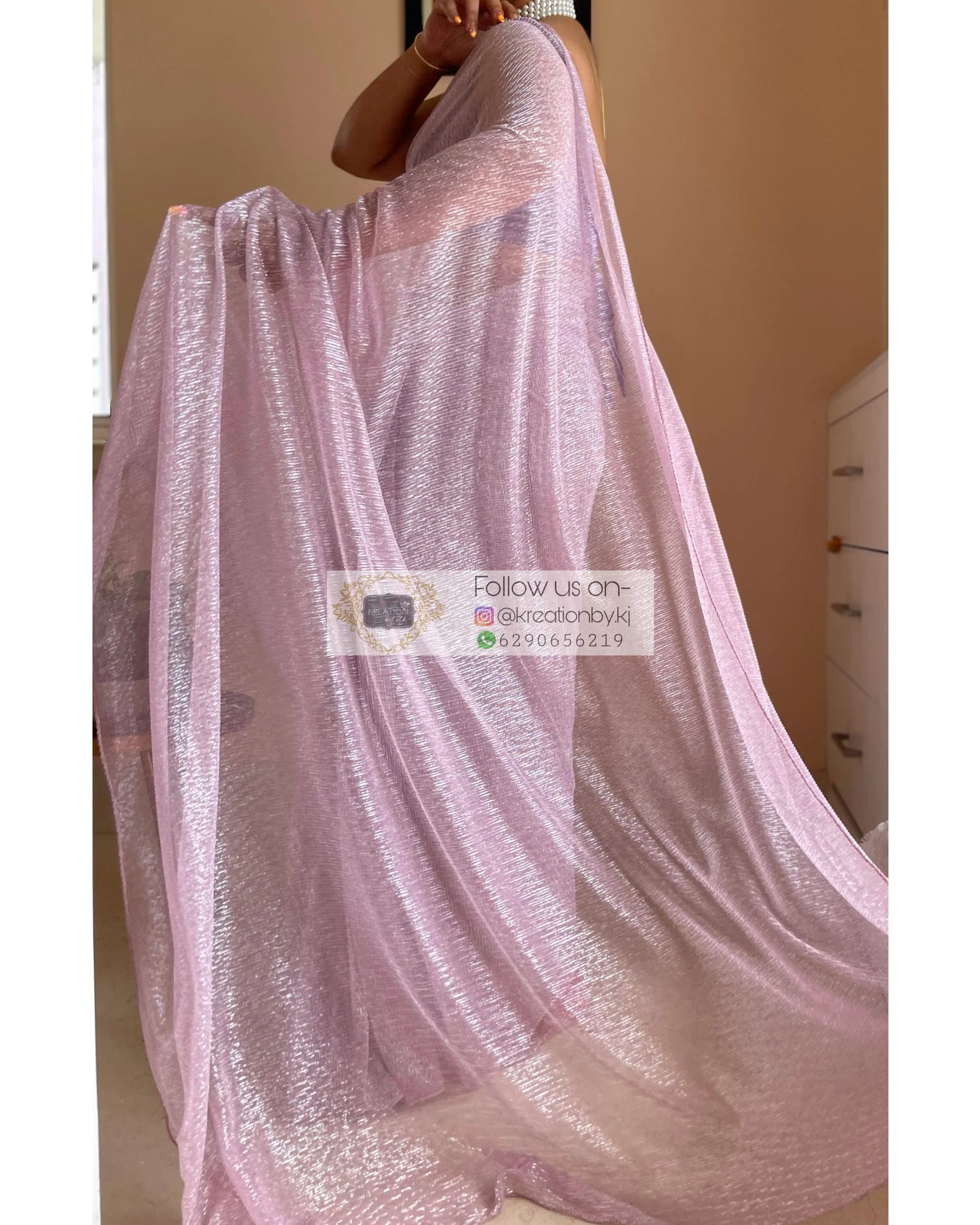 Lilac Shimmer Pleated Net Saree For Romantic Date kreationbykj