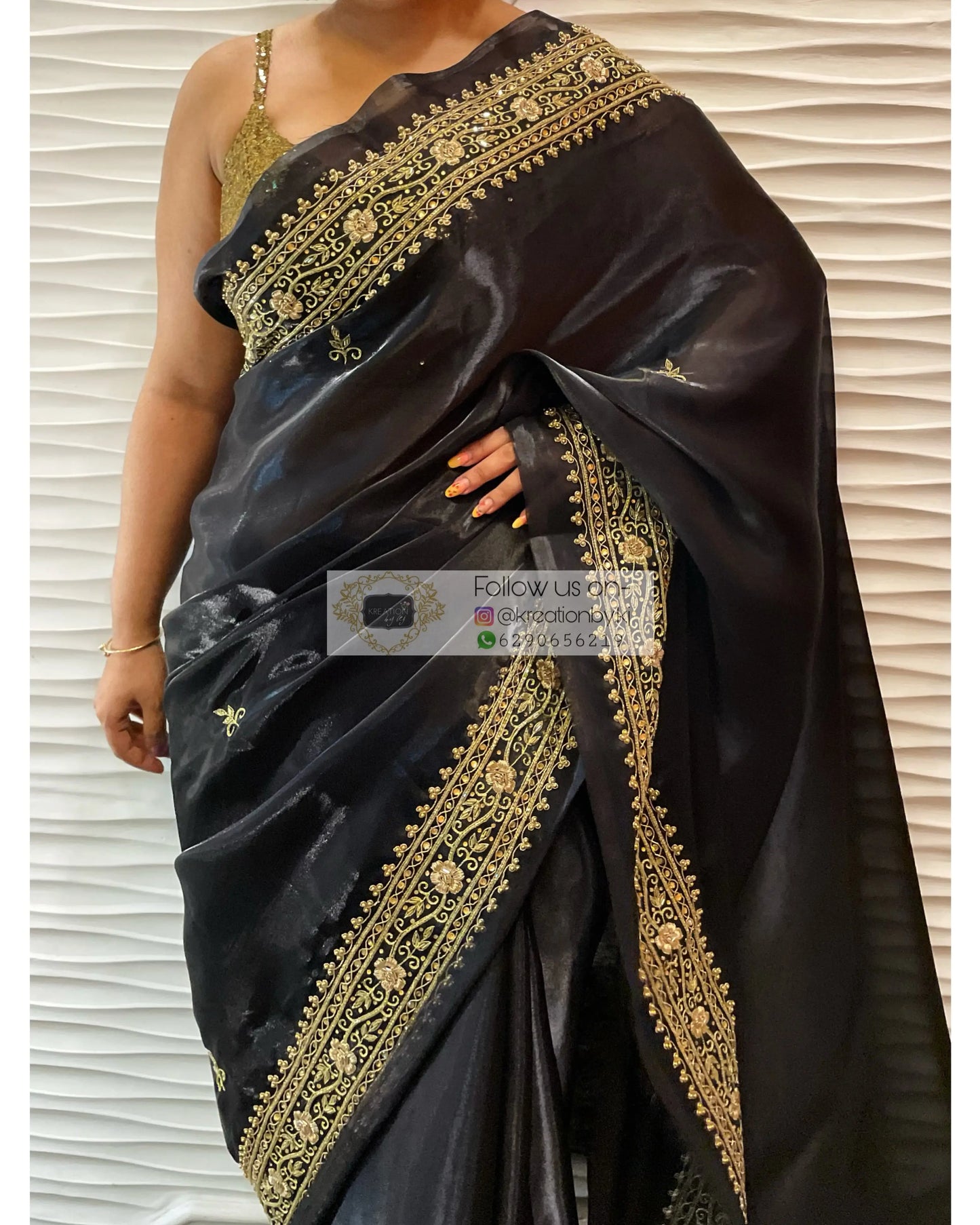 Black Zarina Glassy Organza Saree kreationbykj
