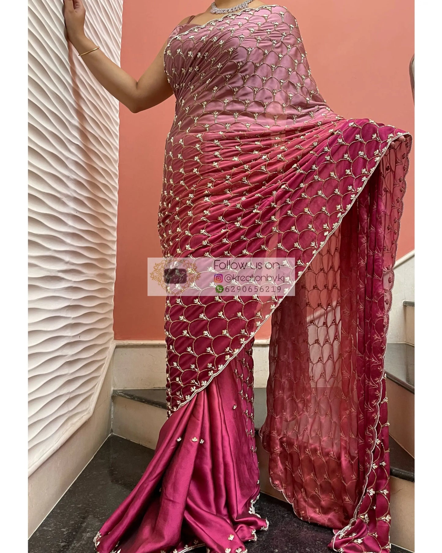 Ombré Cutdana Mehraab Jaal Saree - kreationbykj
