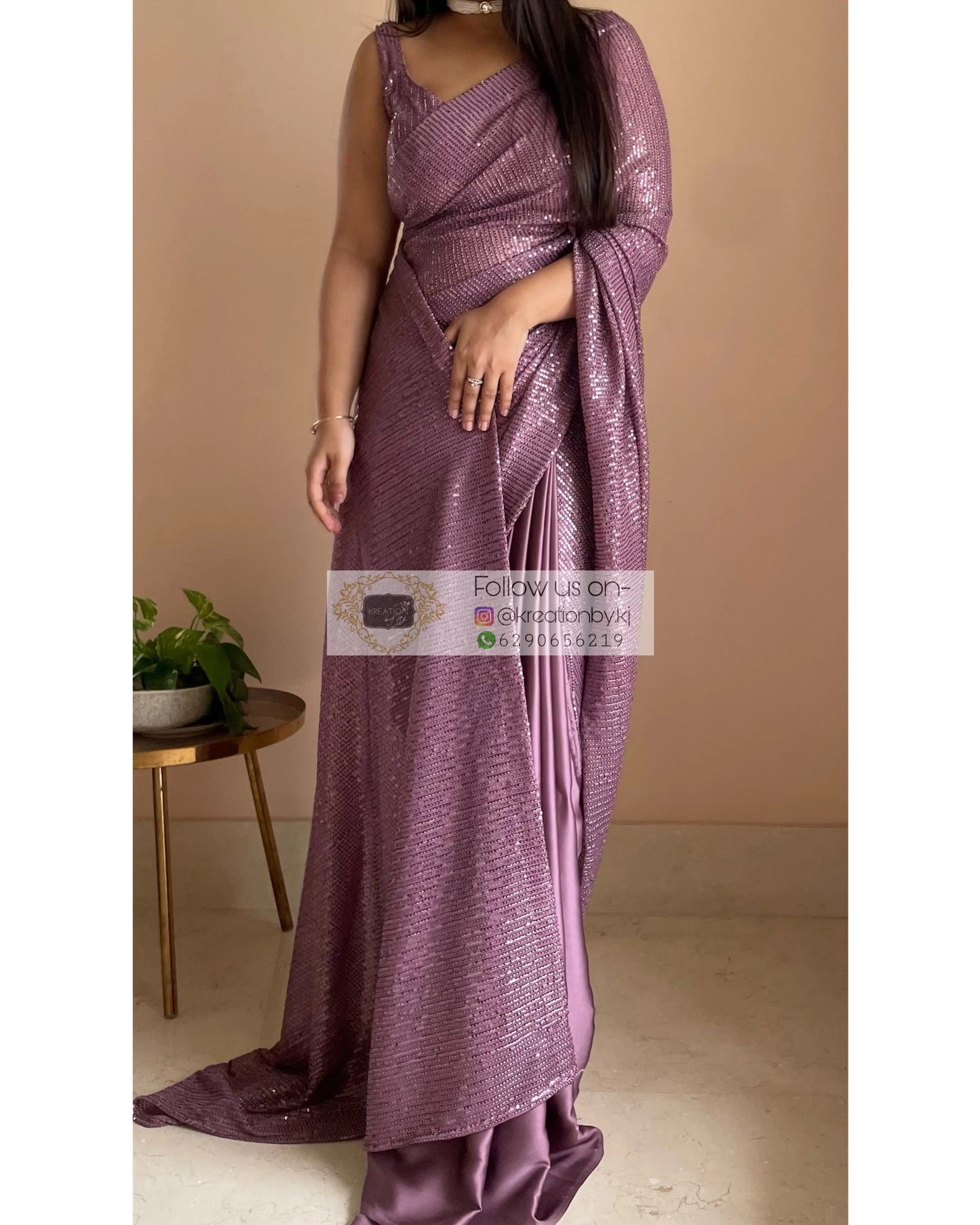Mauve Sequins Half Saree kreationbykj