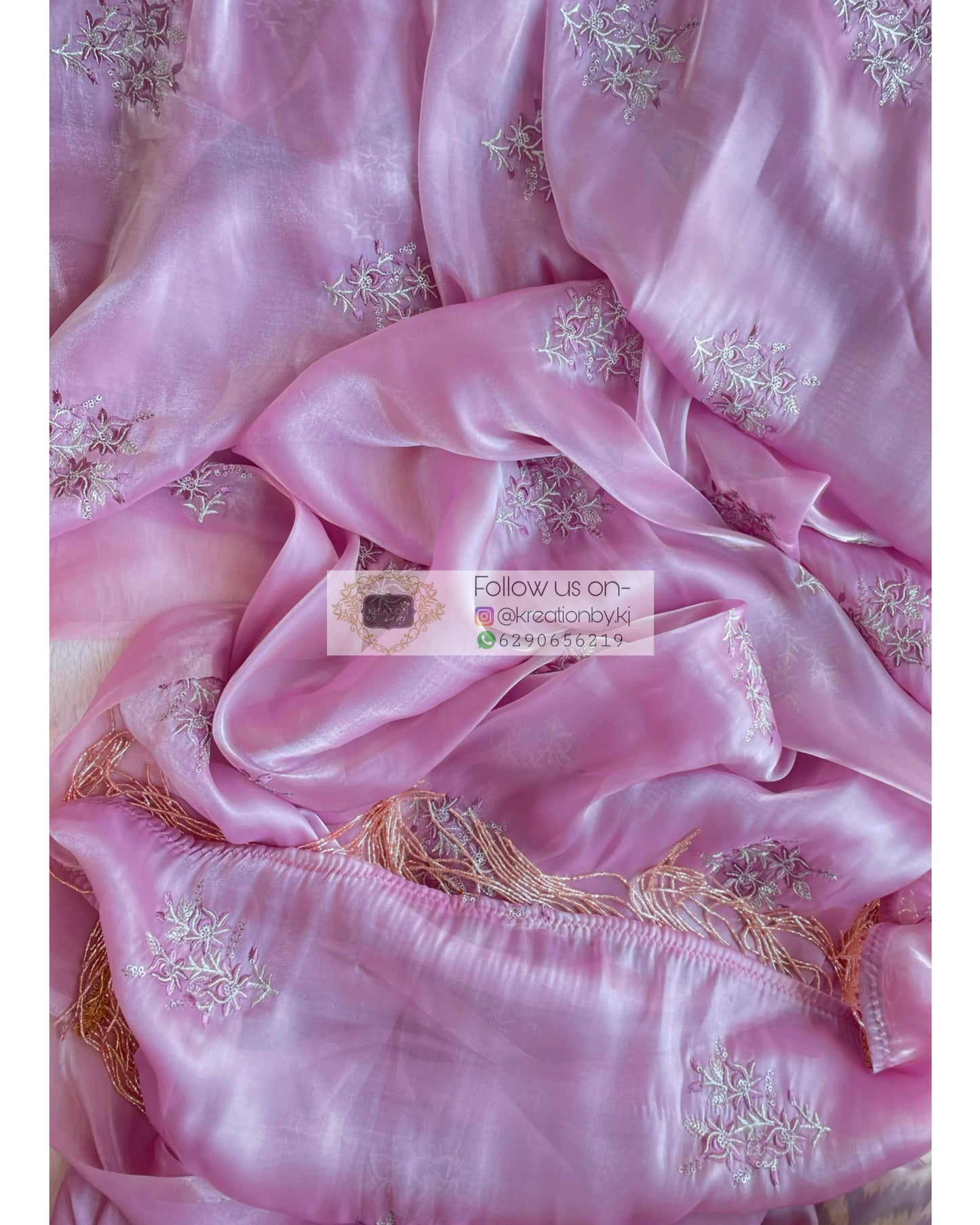 Lilac Glass Organza Saree with Embroidery kreationbykj