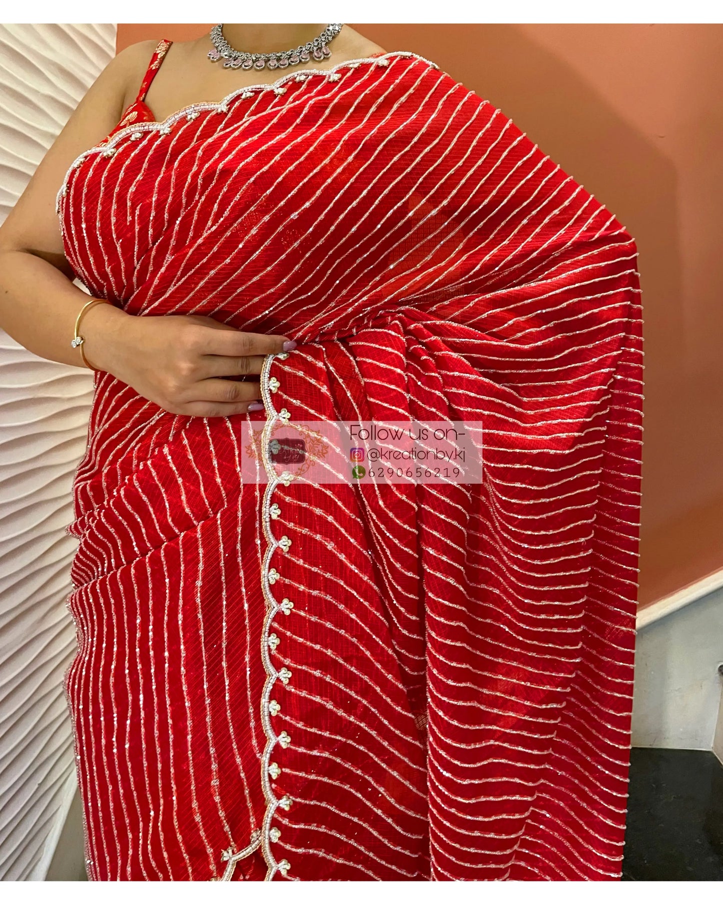 Sindoori Leher Cutdana Saree - kreationbykj