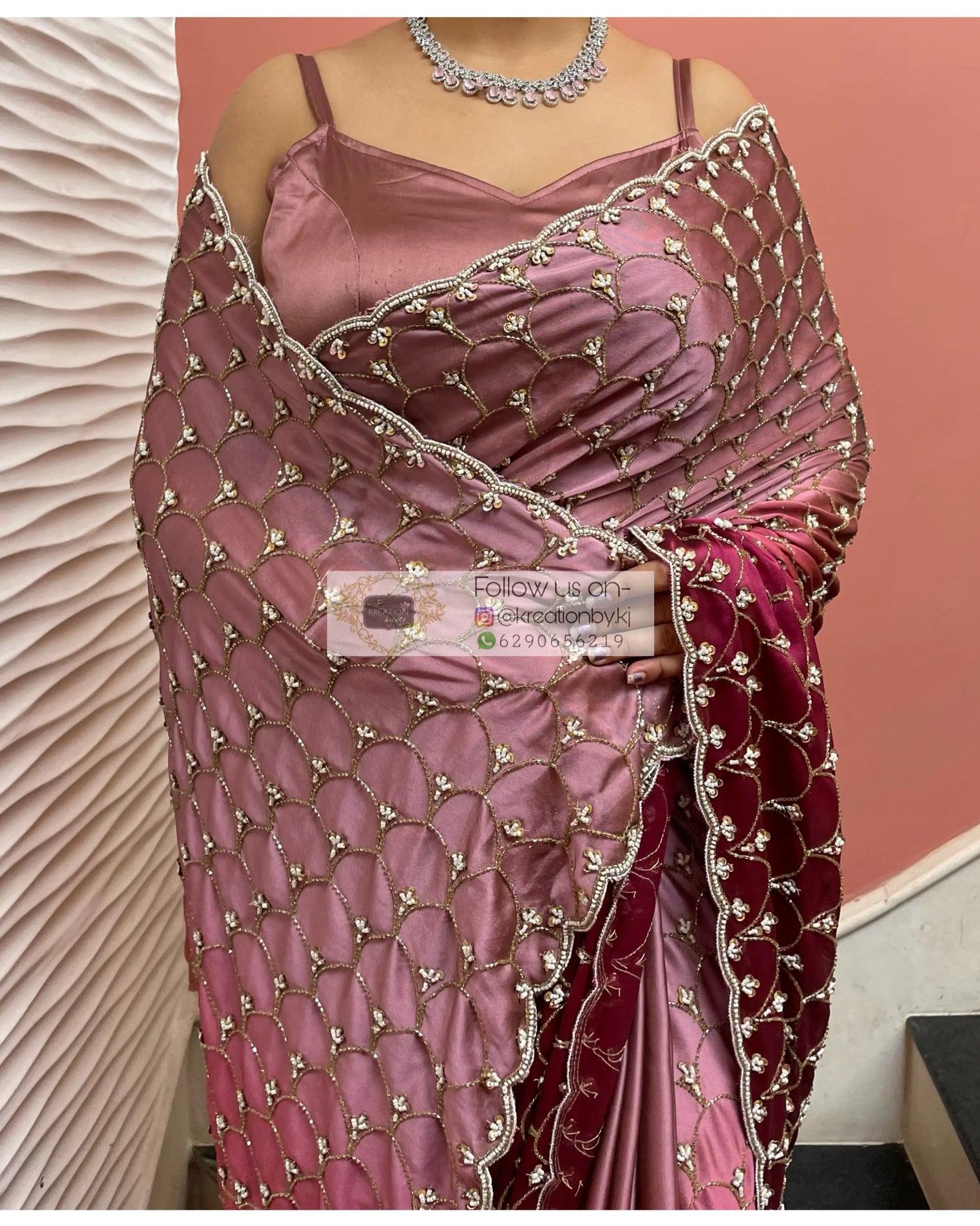 Ombré Cutdana Mehraab Jaal Saree - kreationbykj