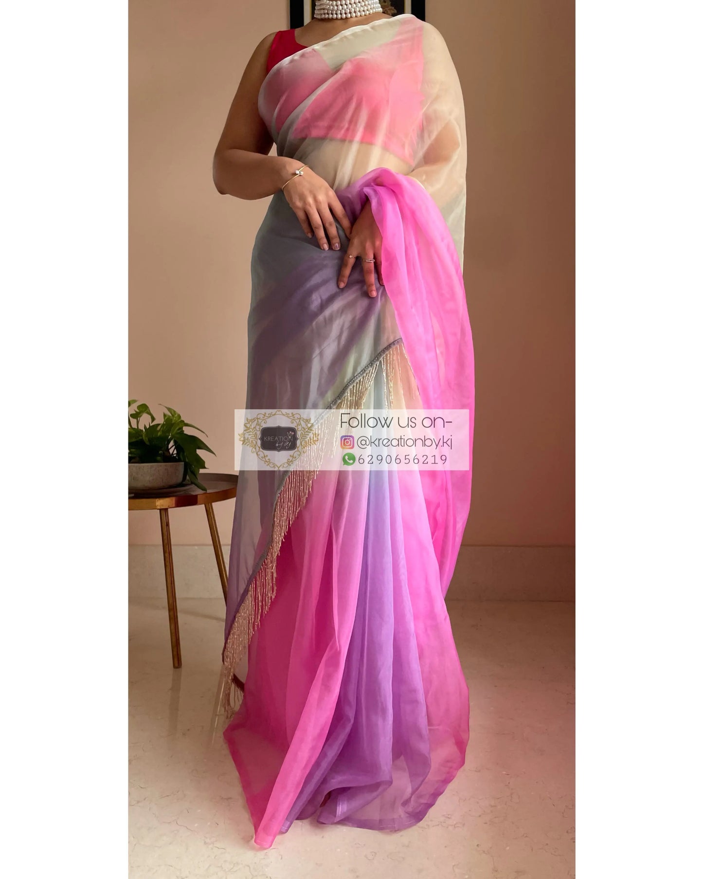 Marshmallow Martini Ombré Organza Saree for Farewell kreationbykj