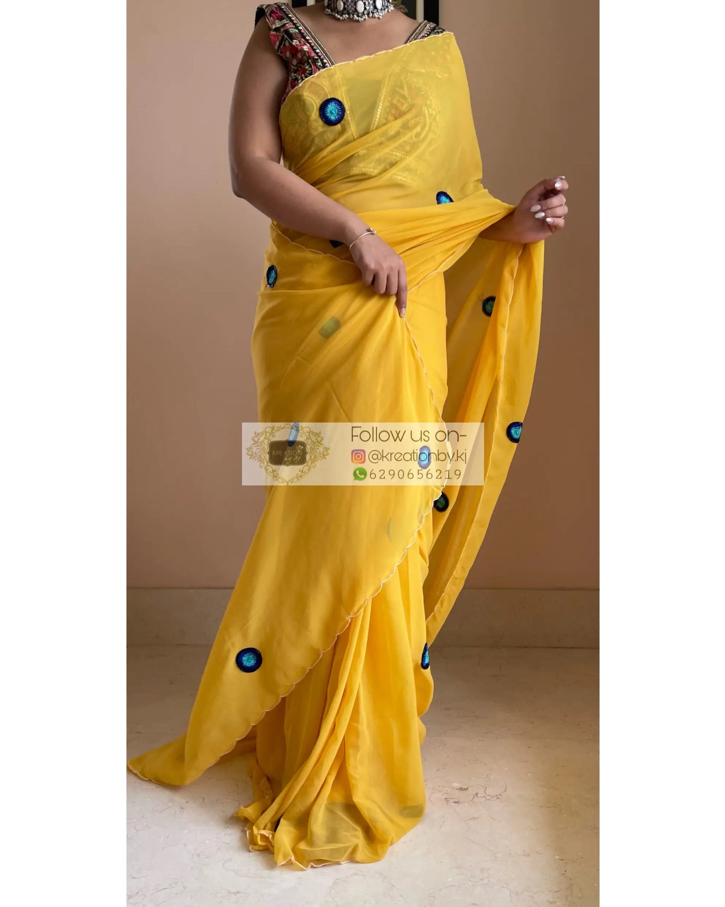 Yellow Evil Eye Saree - kreationbykj