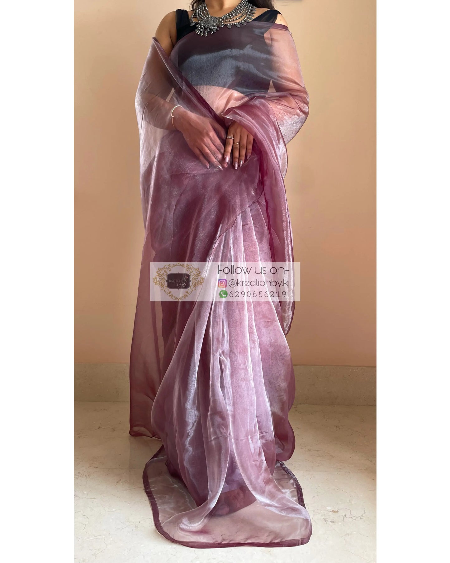 Coke Glass Tissue Saree - kreationbykj