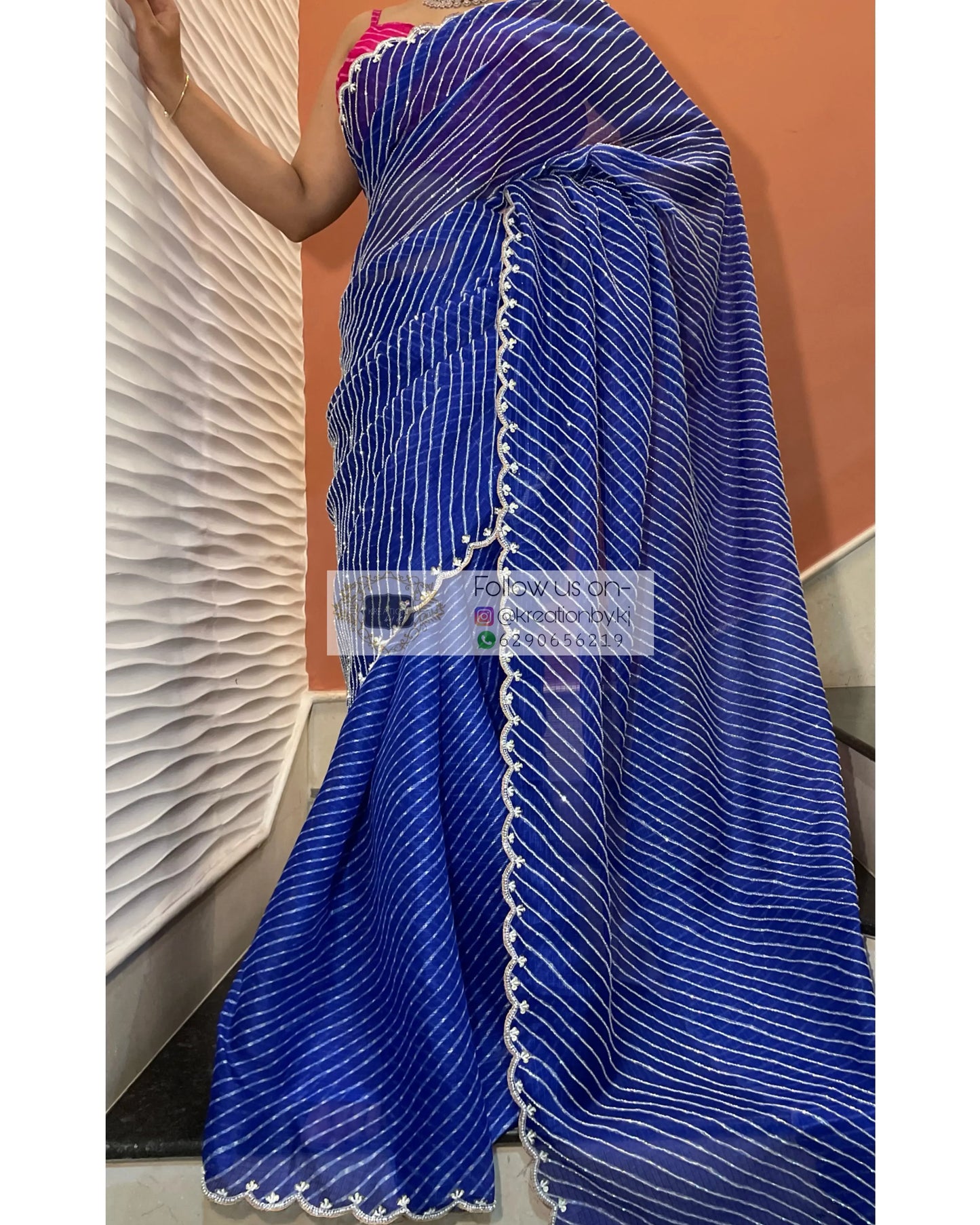 Neela Leher Cutdana Saree - kreationbykj