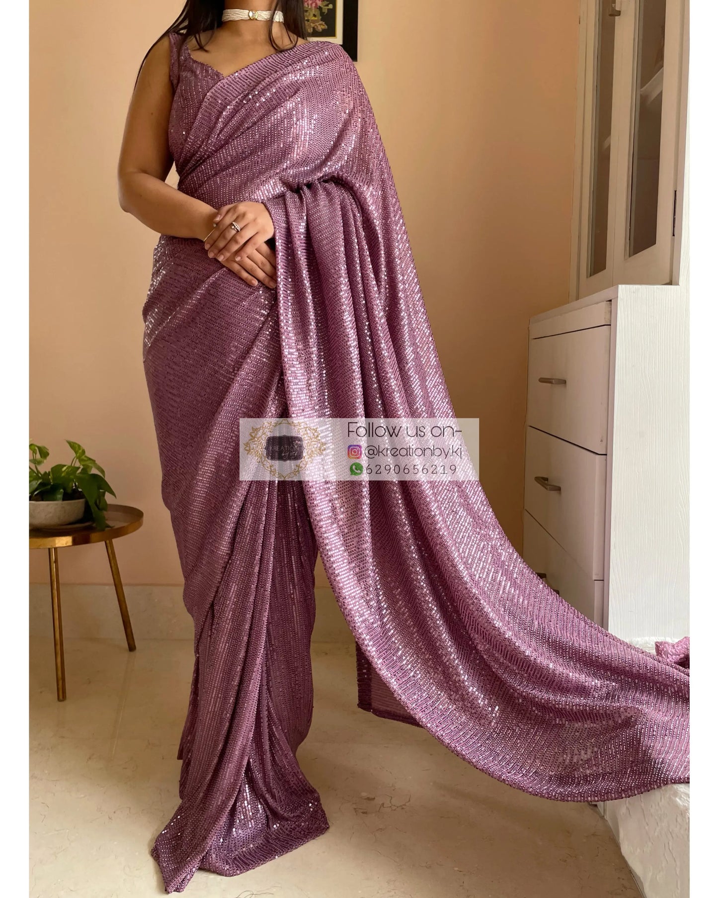 Mauve Sequins Saree kreationbykj
