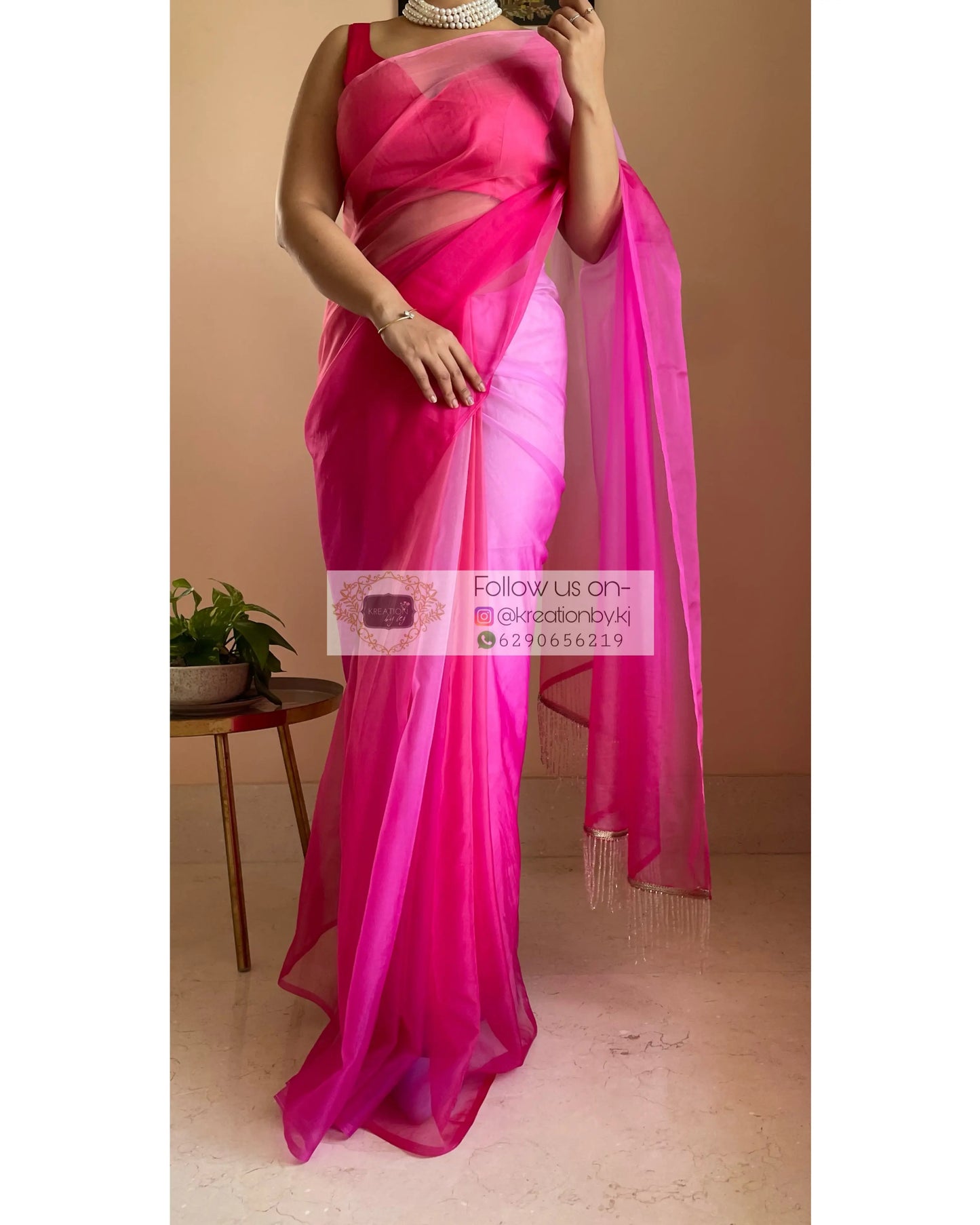 Malibu Barbie Ombré Organza Saree kreationbykj