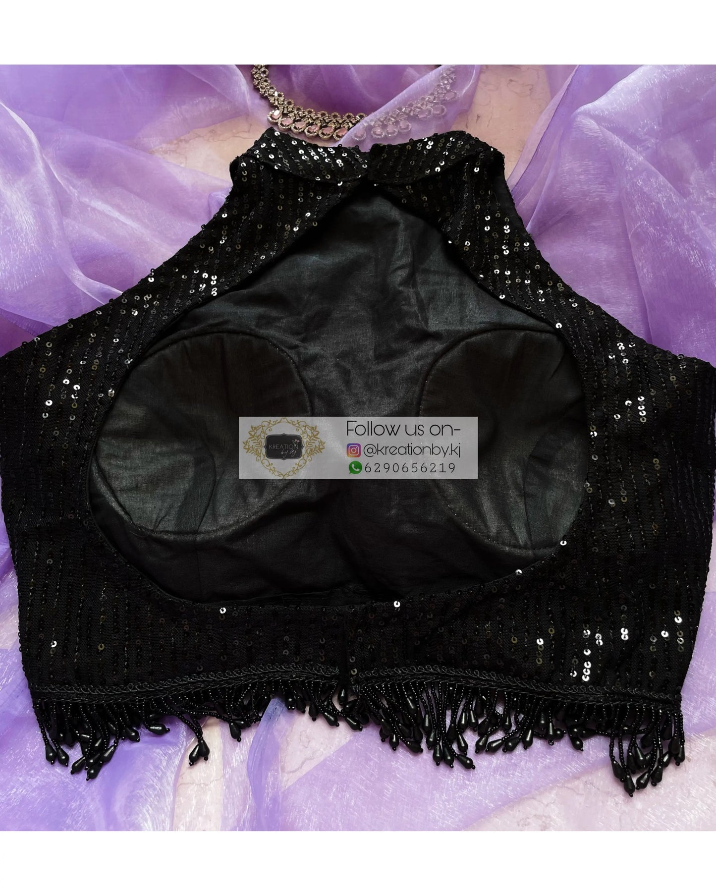 Black Sequins Halter Blouse - kreationbykj