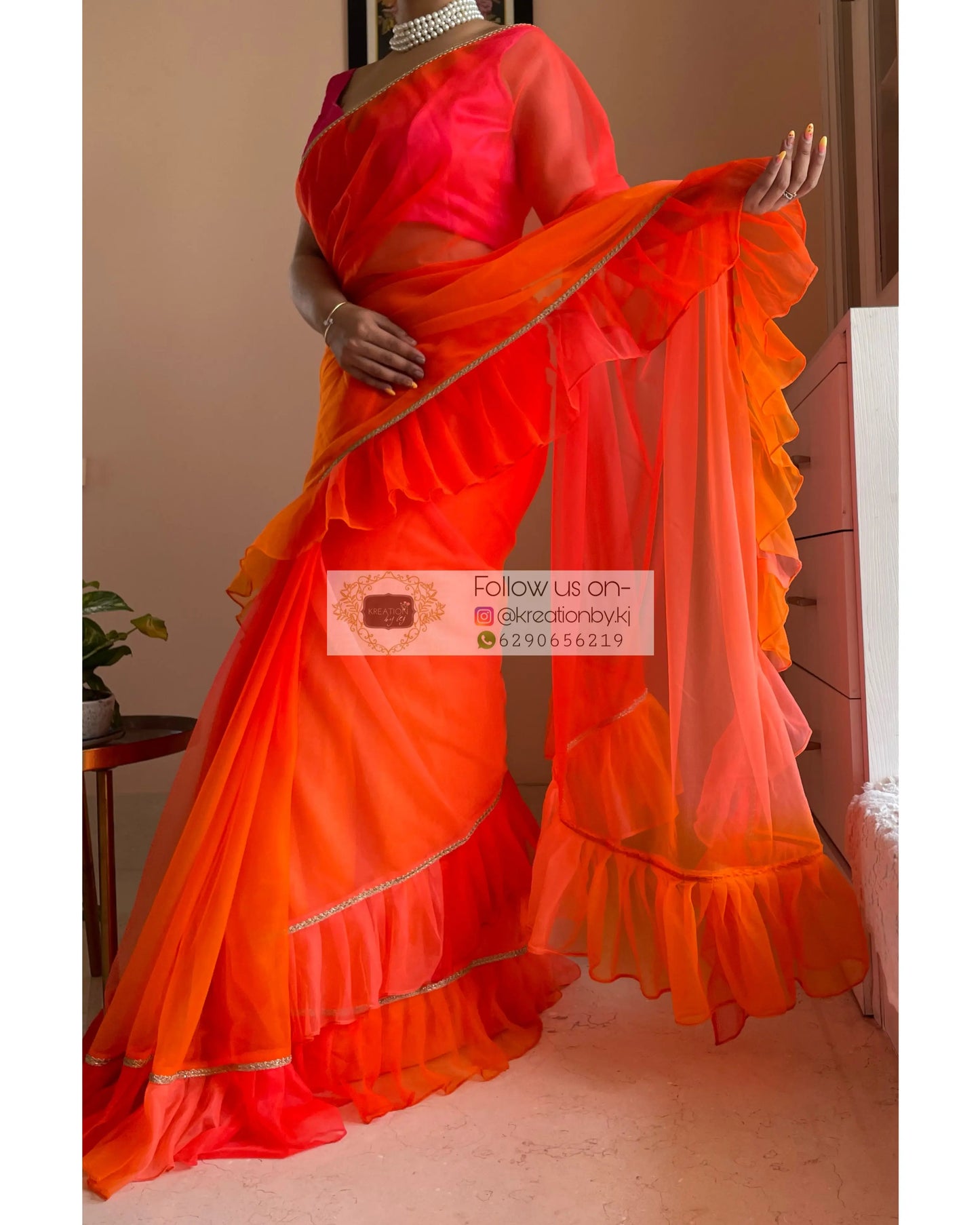 Orange Ombré Ruffle Saree kreationbykj