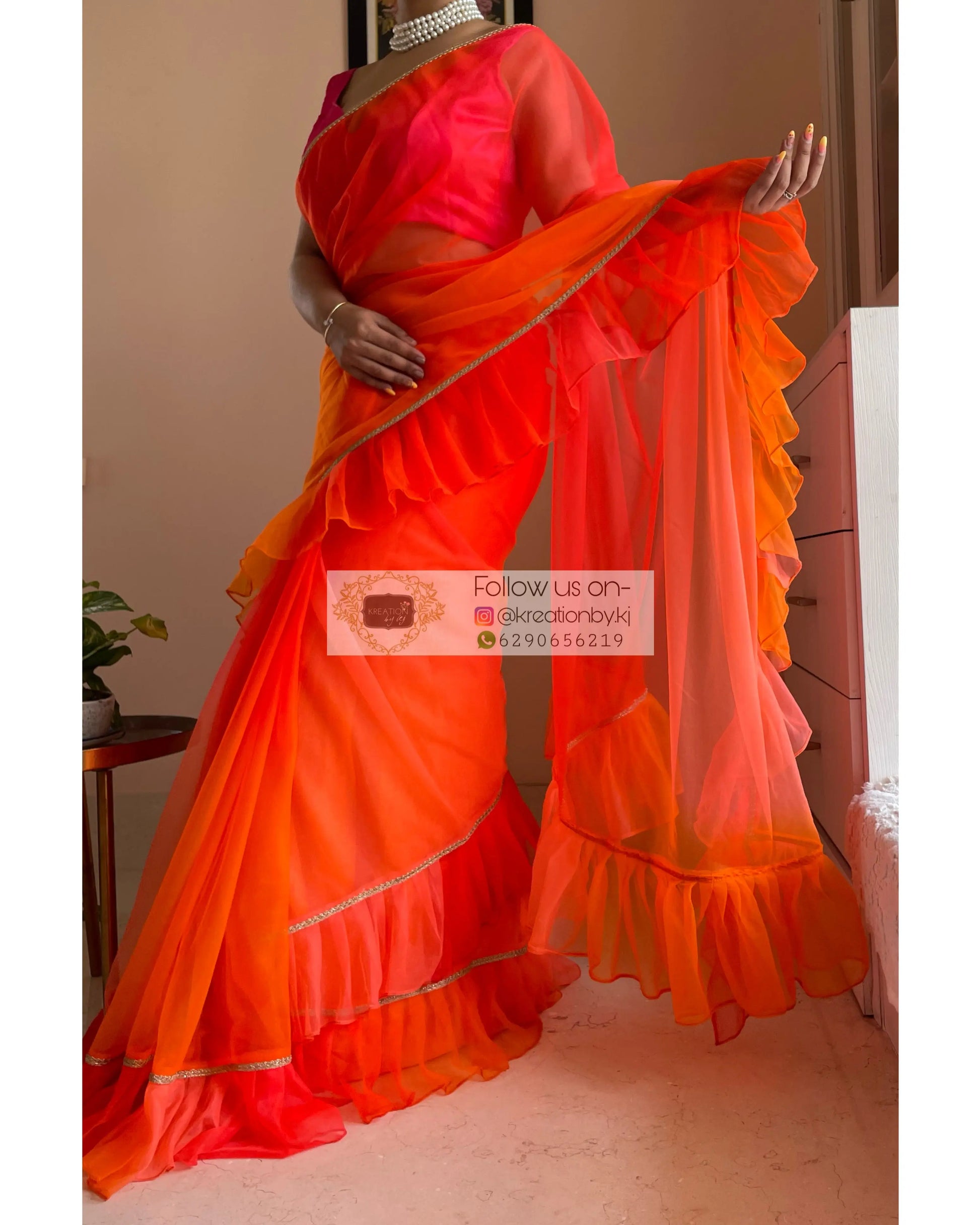 Orange Ombré Ruffle Saree kreationbykj