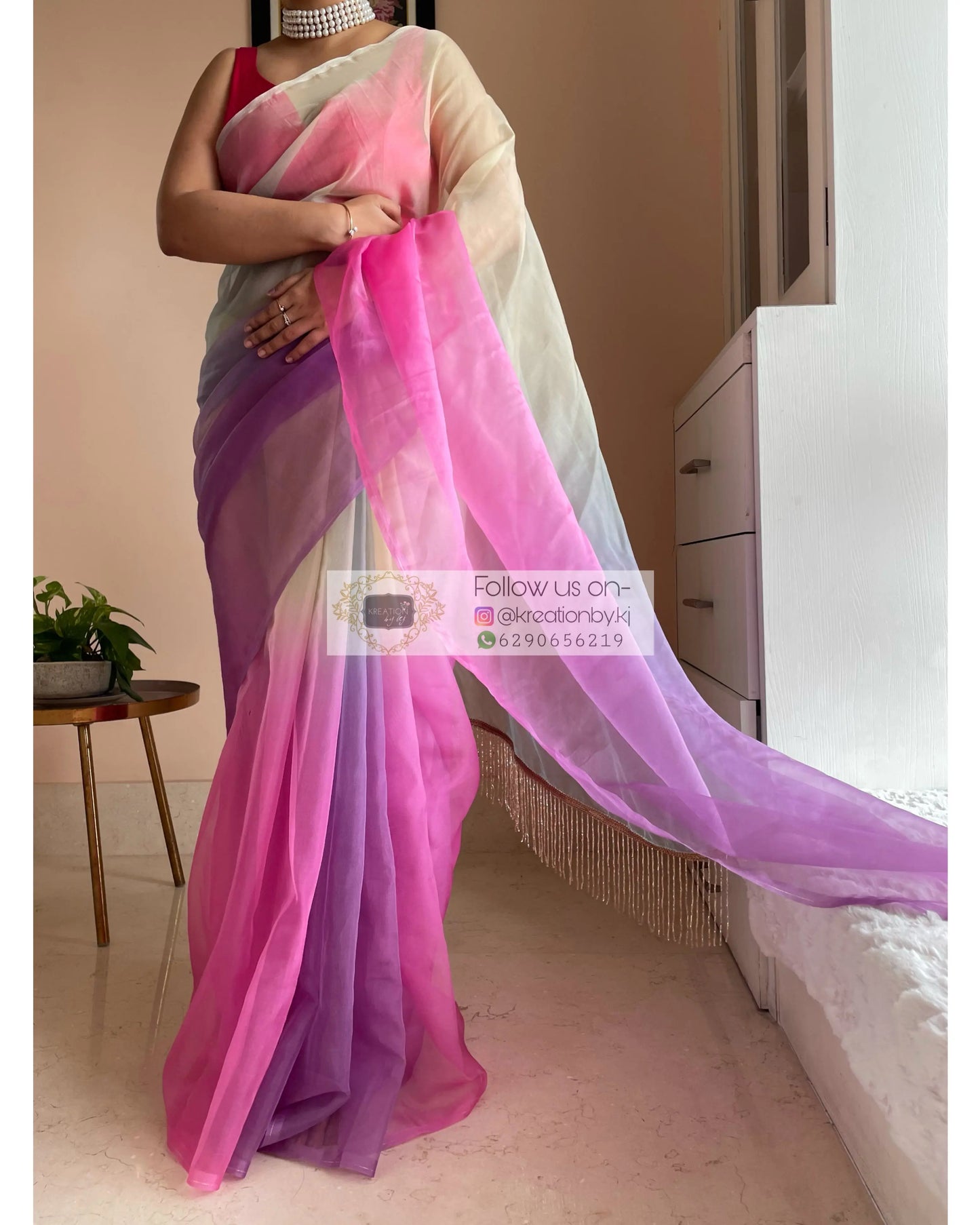 Marshmallow Martini Ombré Organza Saree for Farewell kreationbykj