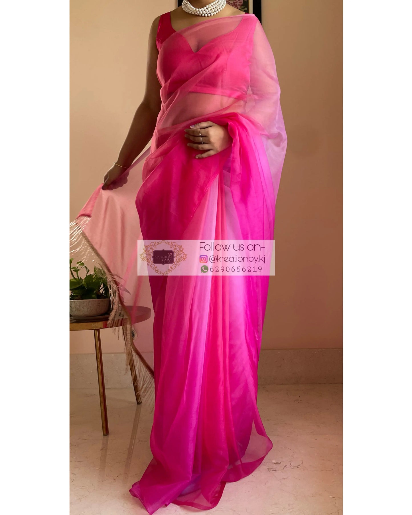 Malibu Barbie Ombré Organza Saree kreationbykj