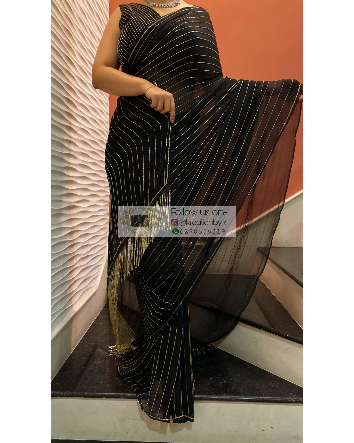 Noorani Black Georgette Saree - kreationbykj