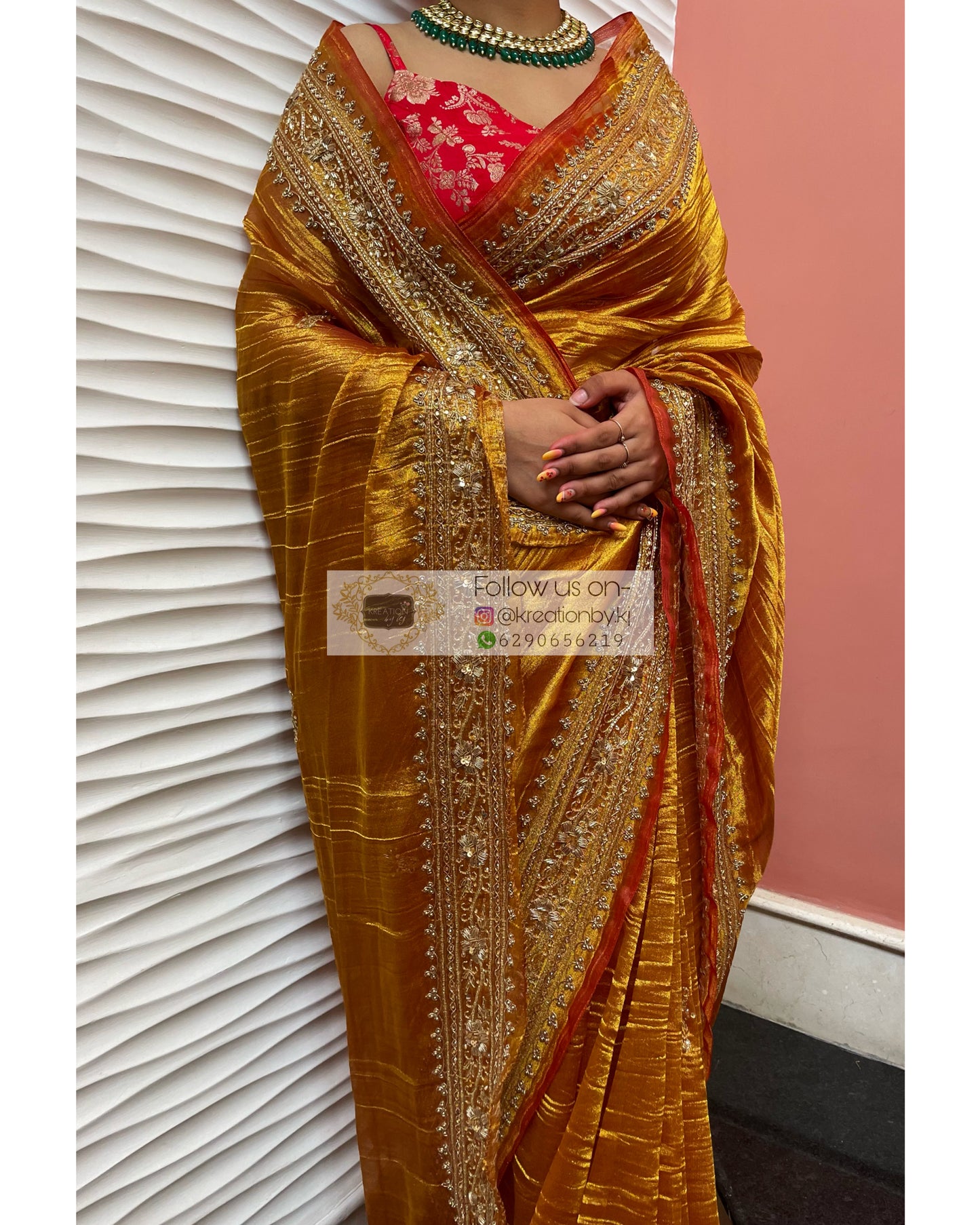 Fiery Gold Zari Tissue Zarina Saree