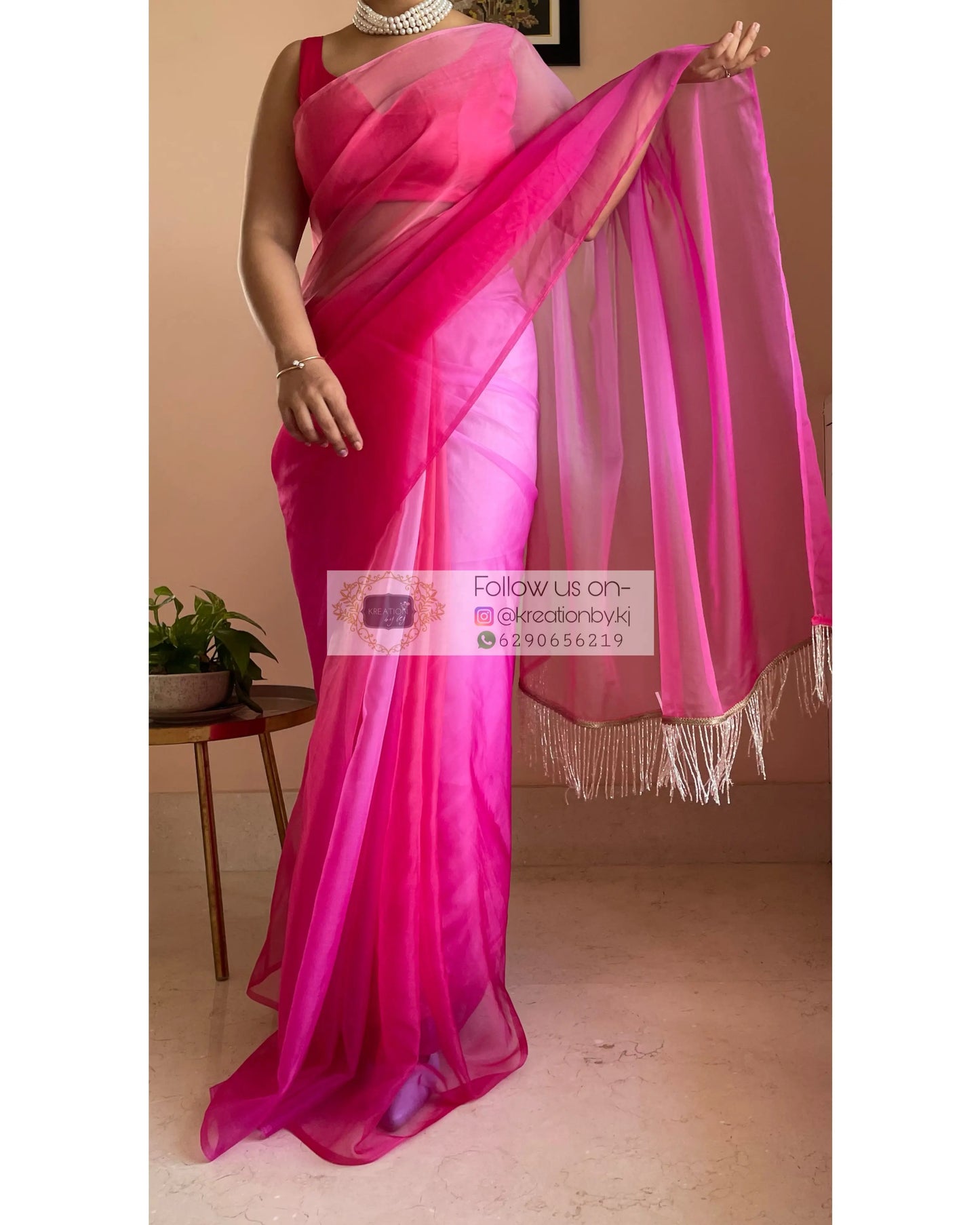 Malibu Barbie Ombré Organza Saree kreationbykj