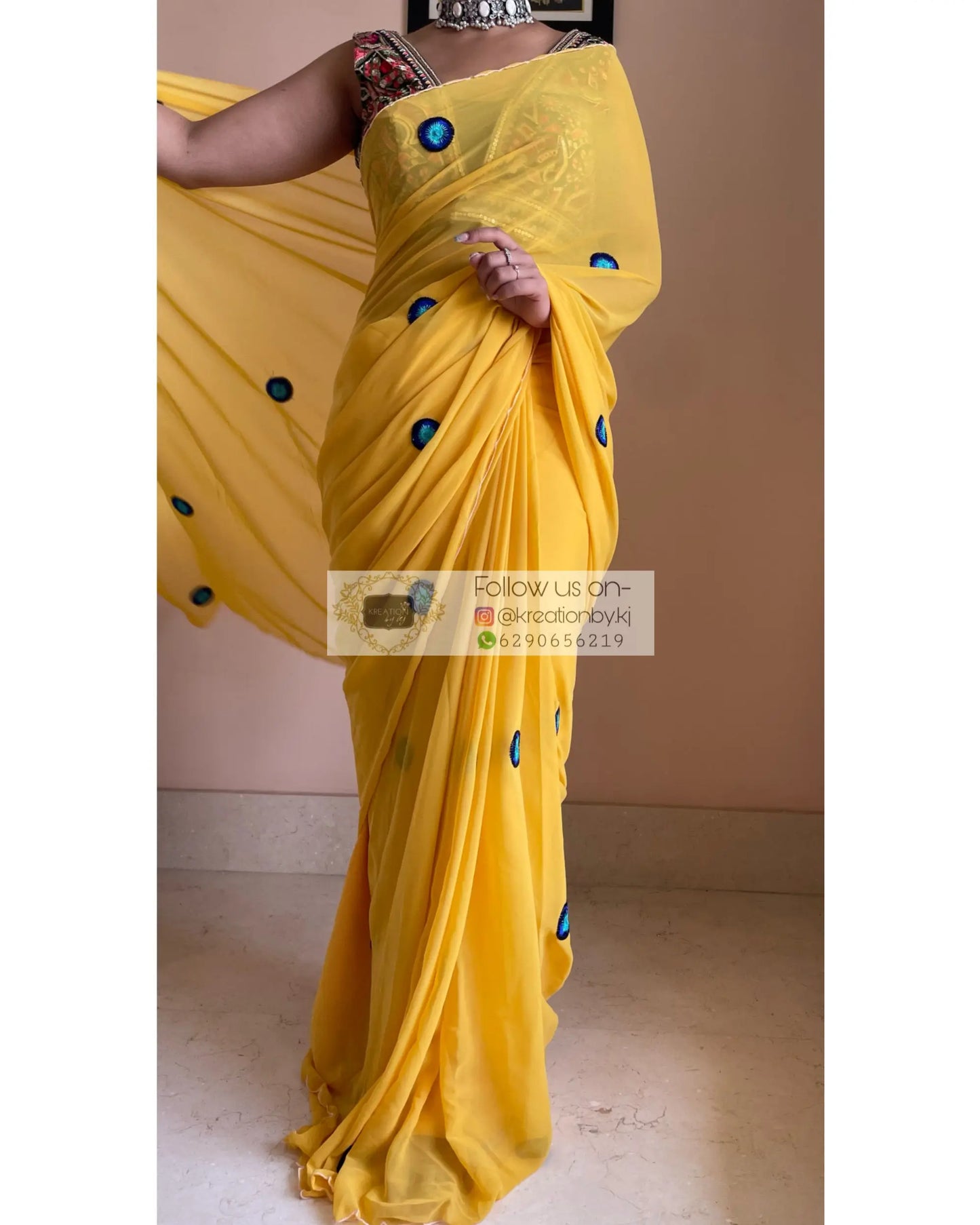 Yellow Evil Eye Saree - kreationbykj