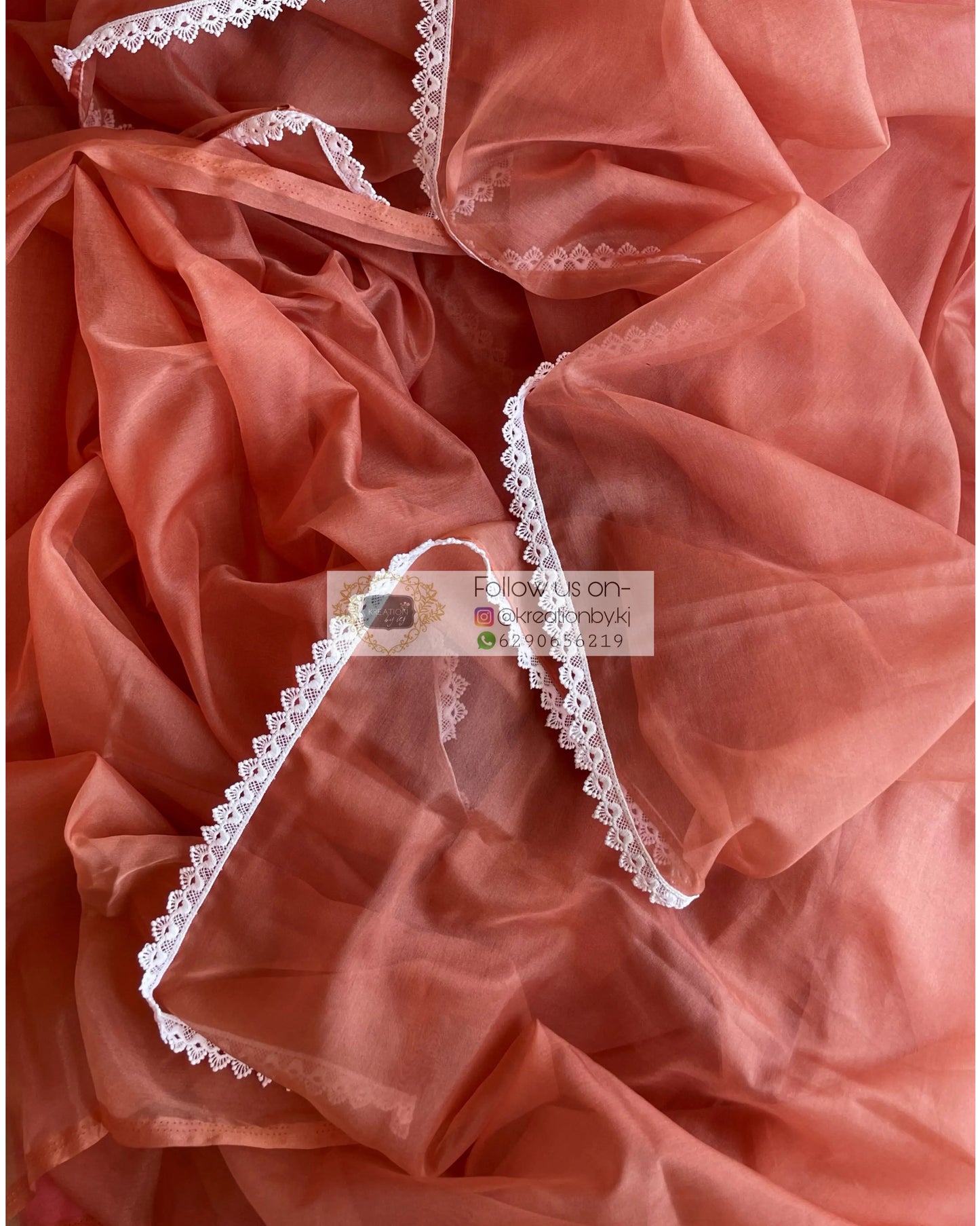 Rust Organza Saree with Pearl Blouse Piece kreationbykj