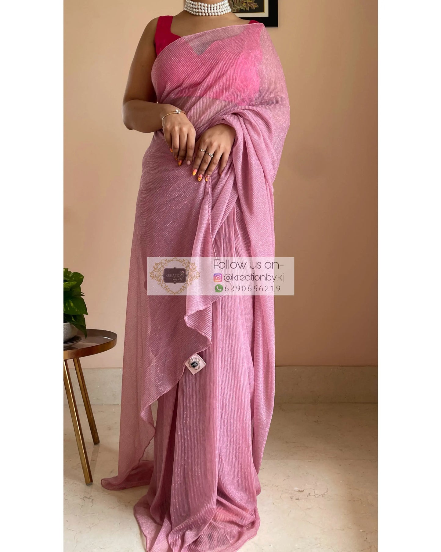 Mauve Shimmer Pleated Net Saree for First Date kreationbykj