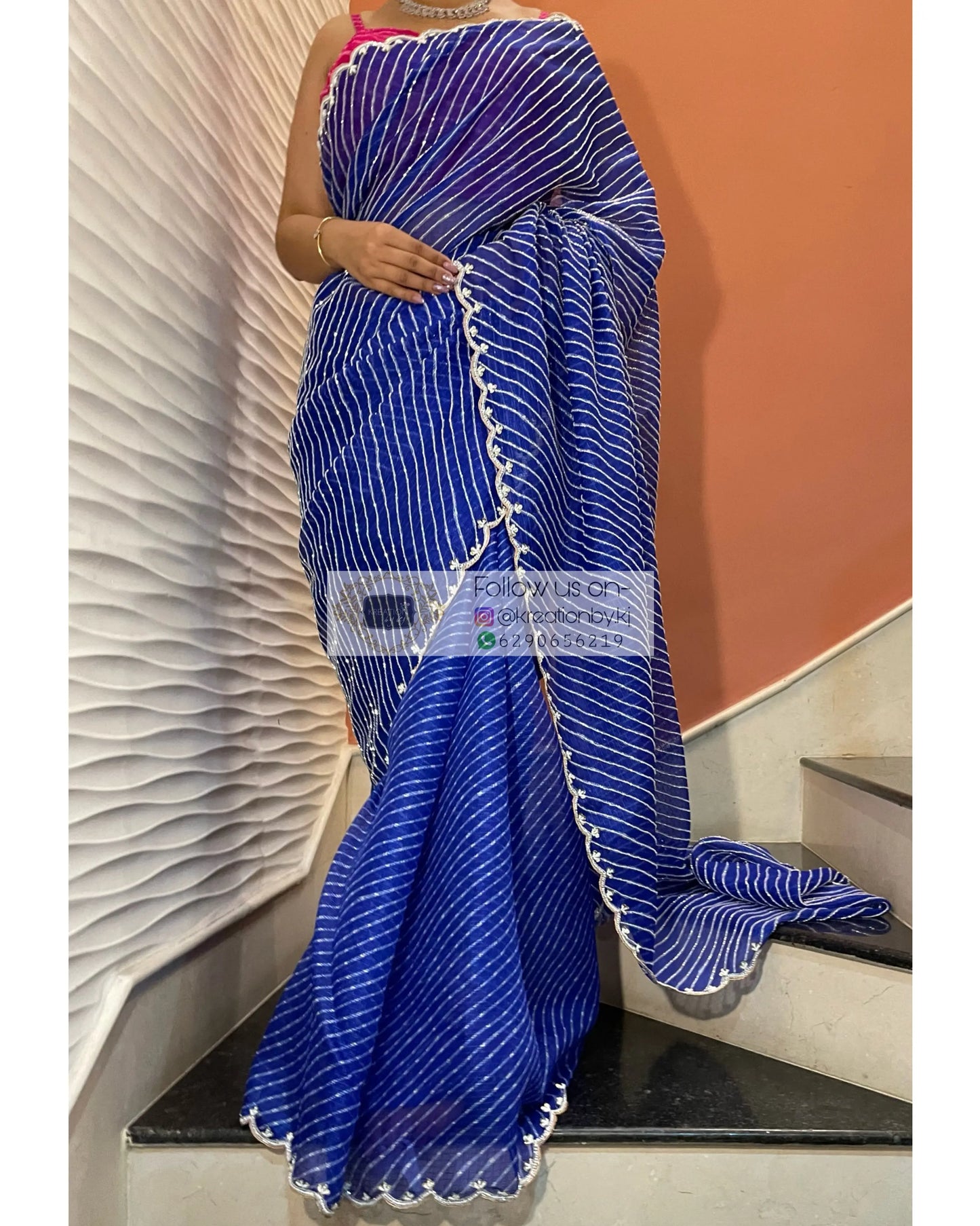Neela Leher Cutdana Saree - kreationbykj