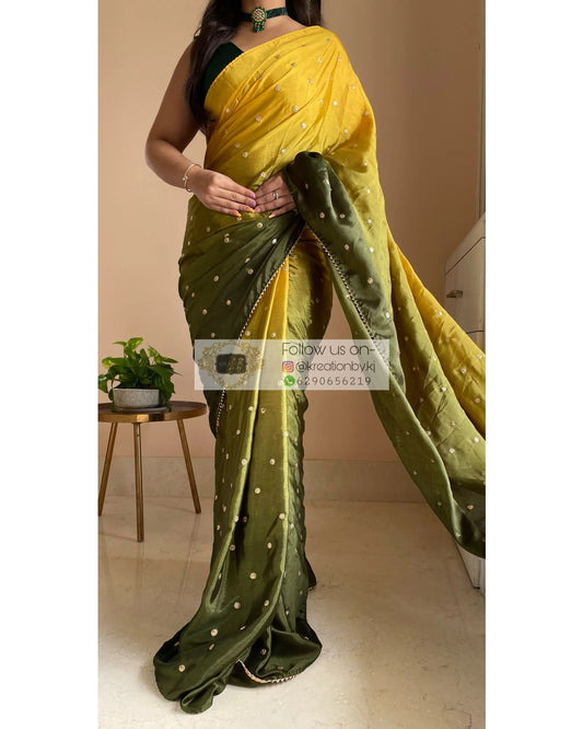 Yellow Green Ombré Sequins Boota Saree kreationbykj