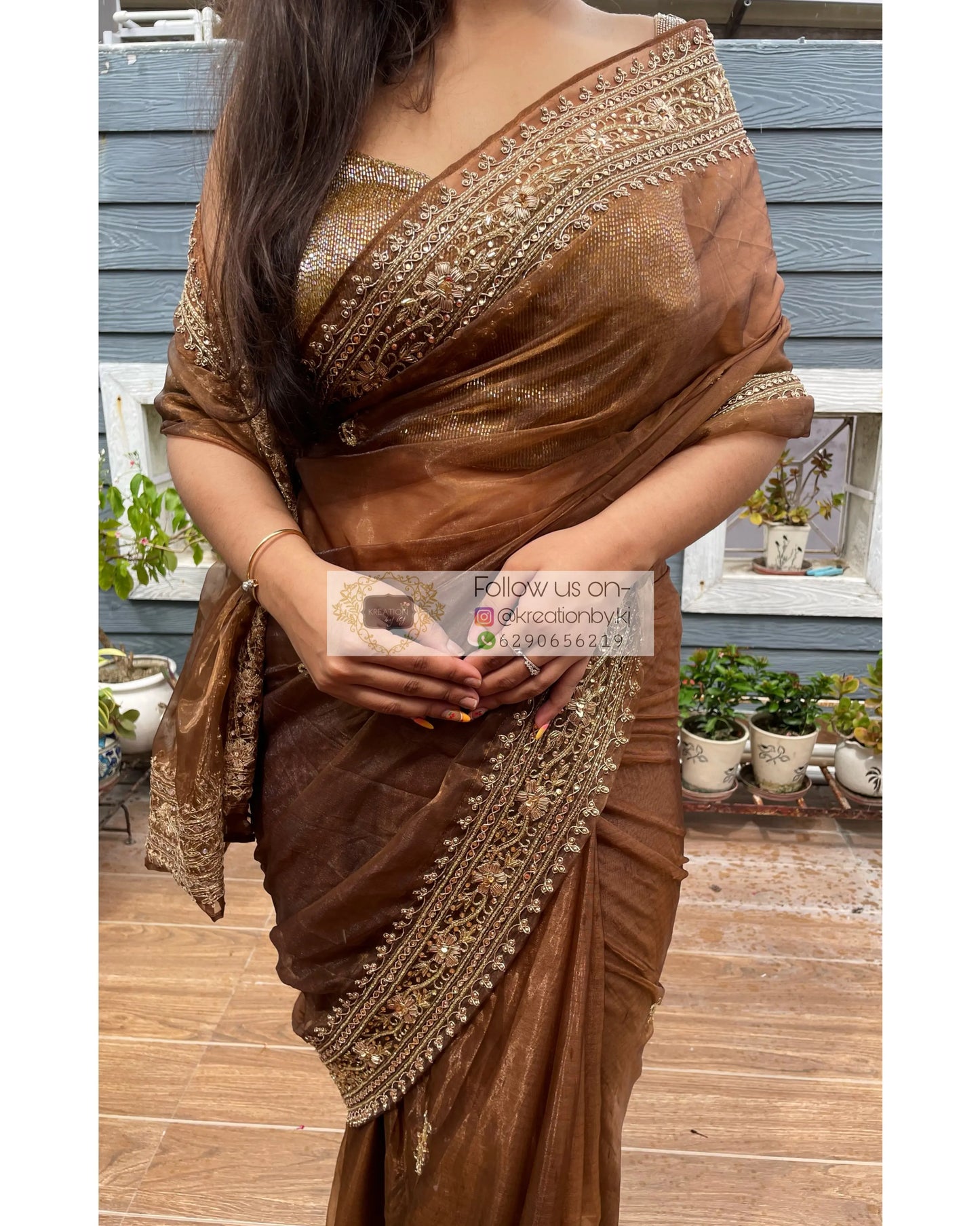 Brown Tissue Zarina Saree kreationbykj