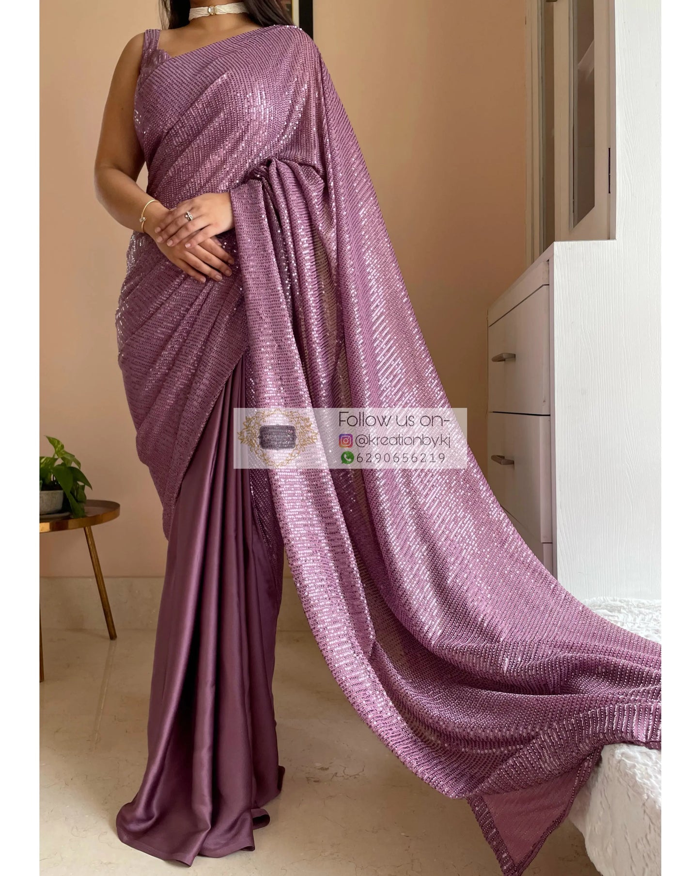 Mauve Sequins Half Saree kreationbykj