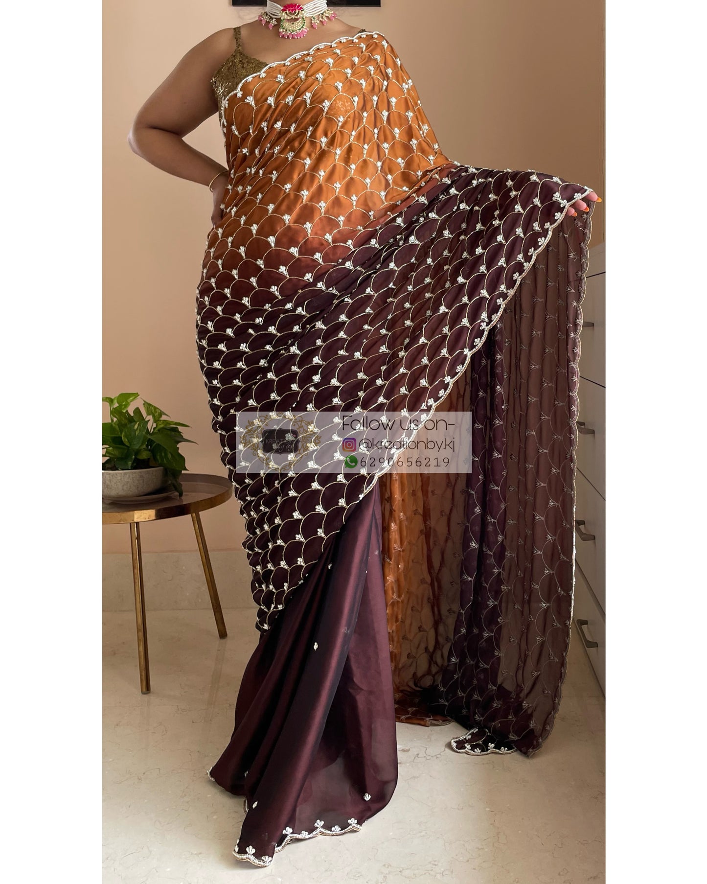 Summer Sands Ombré Cutdana Mehraab jaal Saree